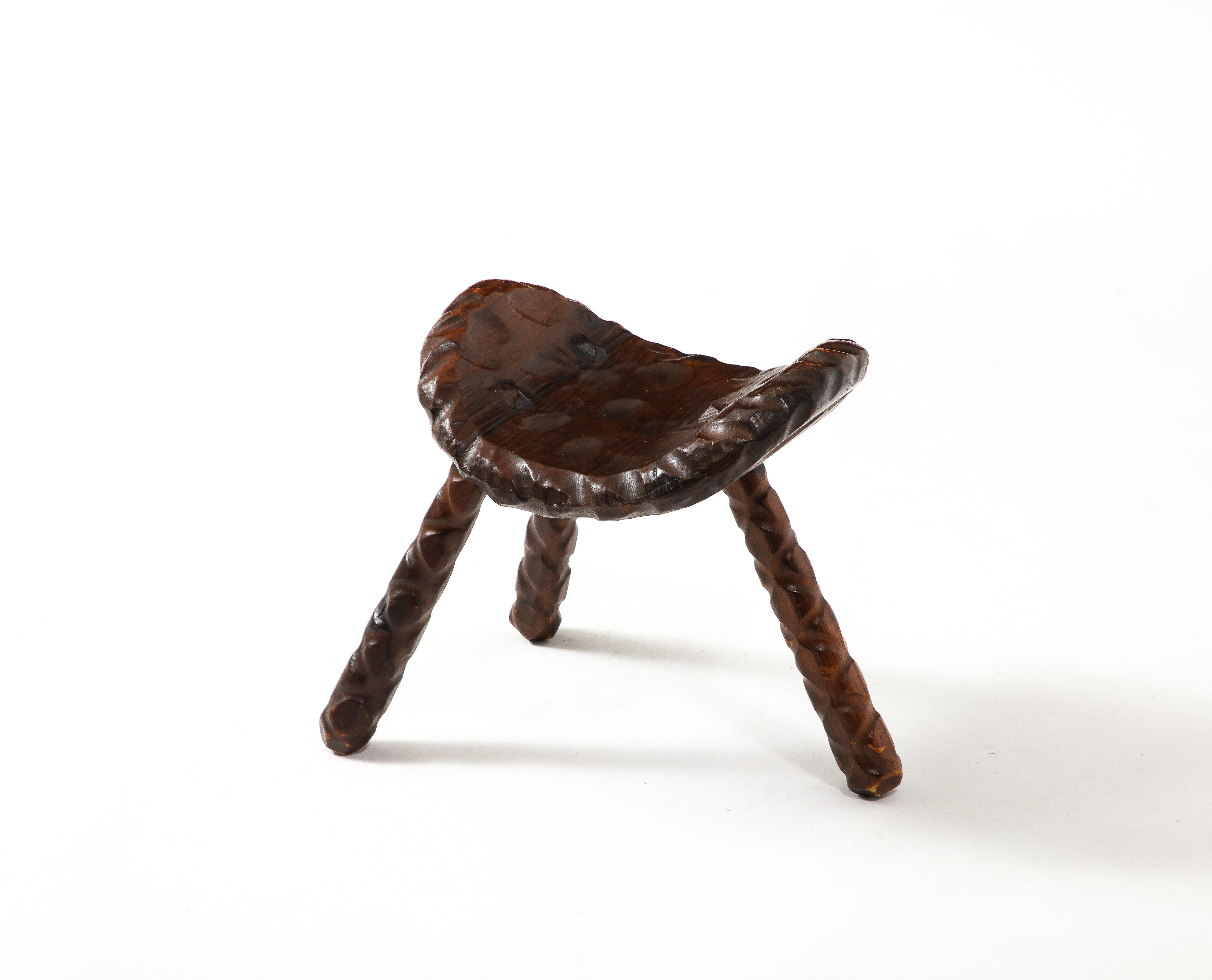 20th Century Hand Carved Stool, France 1950's For Sale