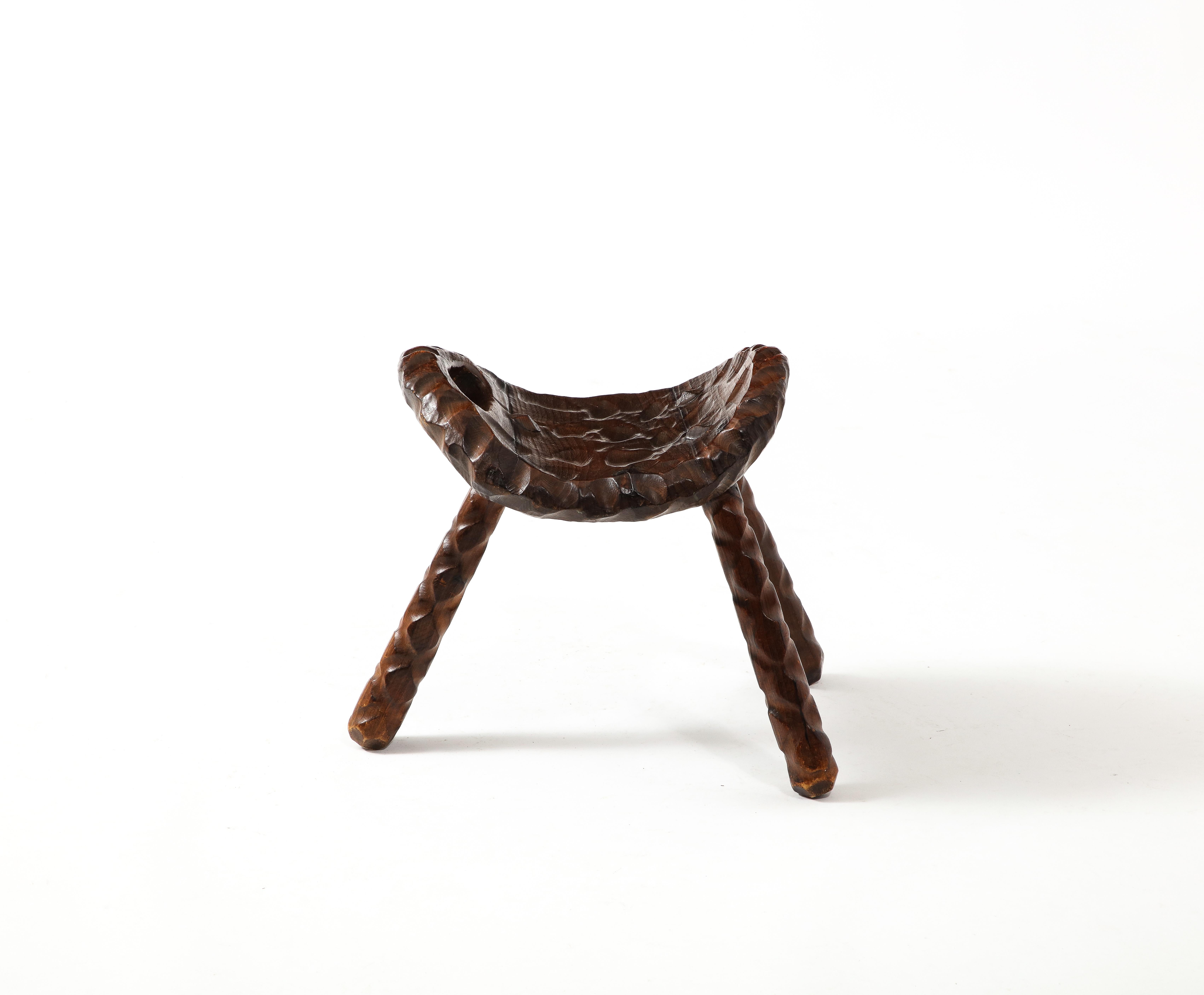 Hand Carved Stool, France 1950's For Sale 1