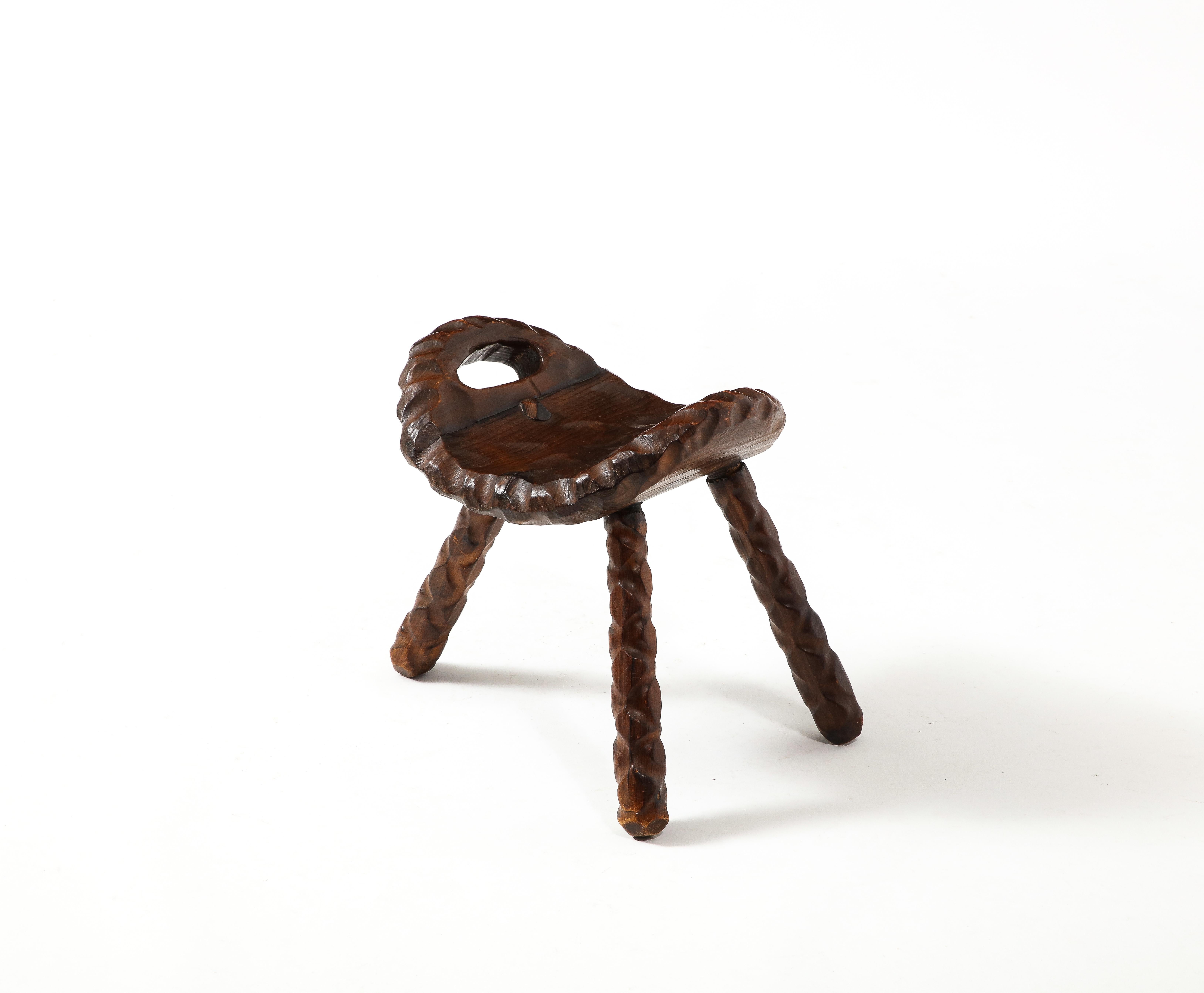 Hand Carved Stool, France 1950's For Sale 2