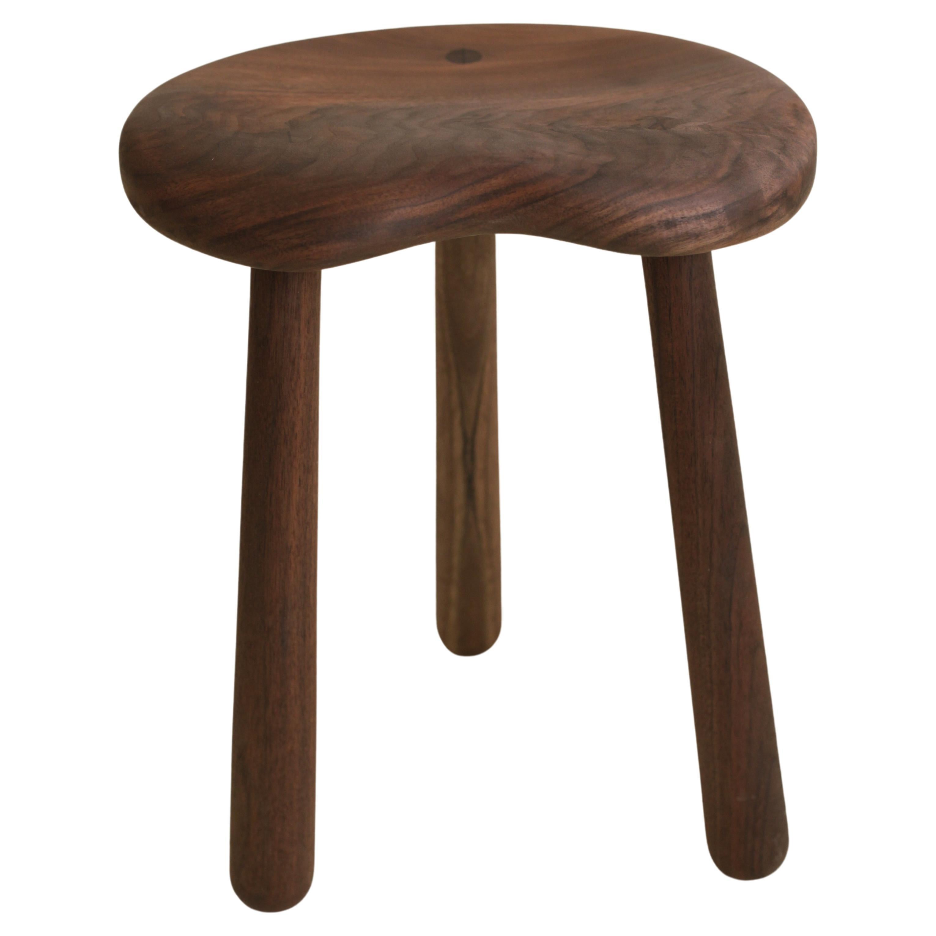 American Hand Carved Stool in Walnut with Tractor Seat by Boyd & Allister For Sale