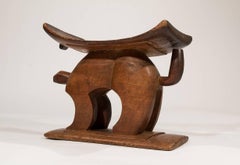 Hand-Carved Stool with Primitive Animal Figure from Ghana, Africa