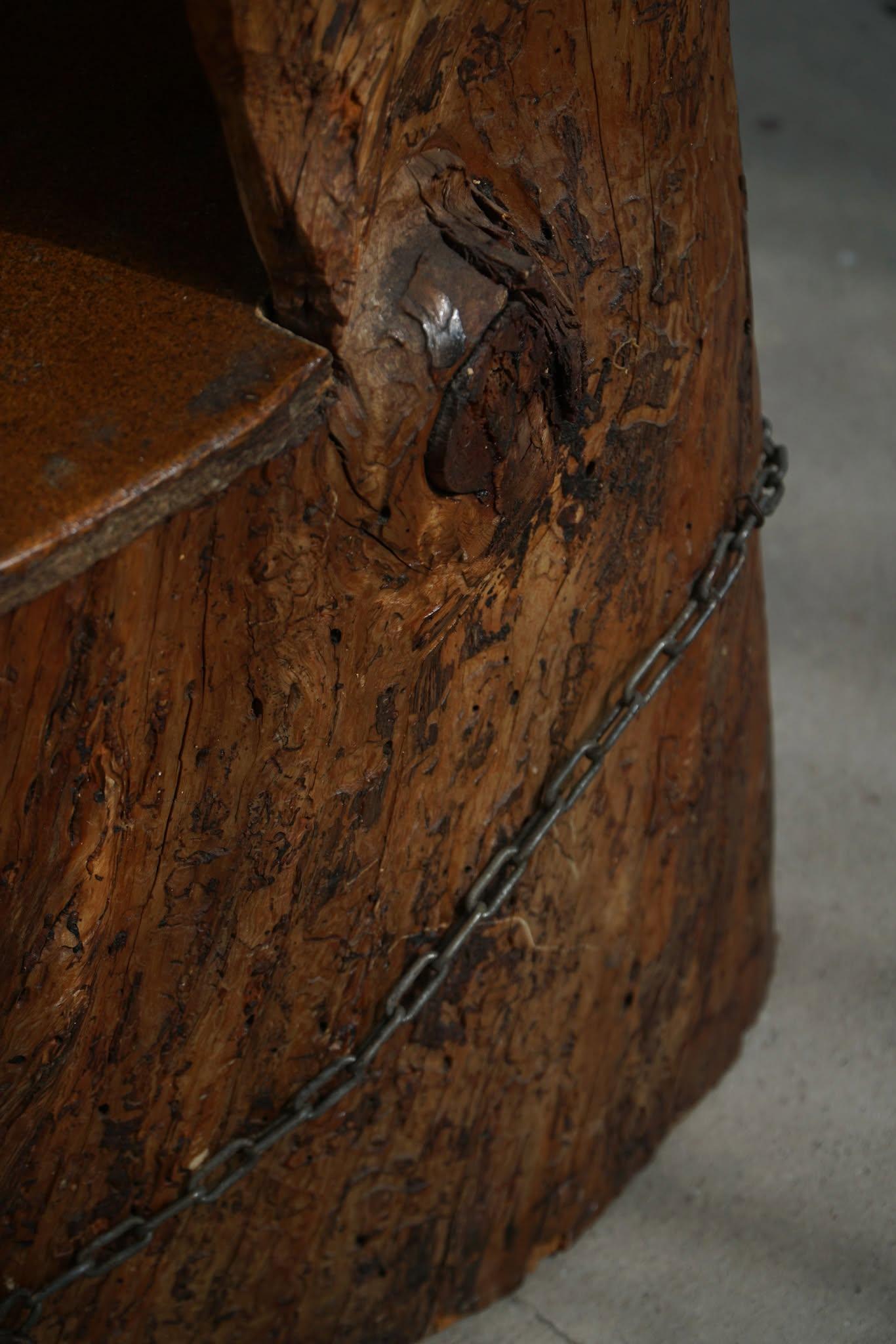 20th Century Hand Carved Stump Chair in Pine with Storage, Swedish Modern, Wabi Sabi, 1900s For Sale