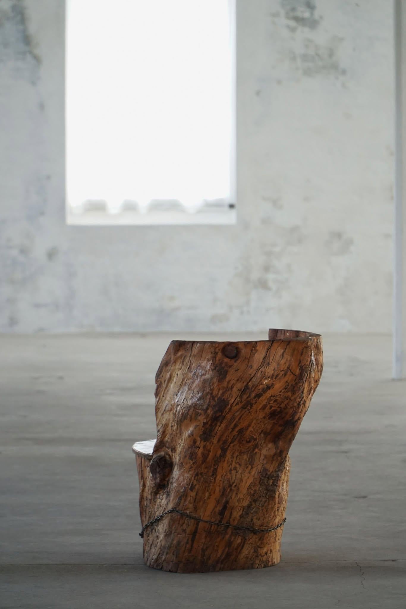 Hand Carved Stump Chair in Pine with Storage, Swedish Modern, Wabi Sabi, 1900s For Sale 2