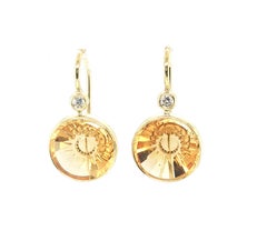 Hand Carved "Sunburst" Citrine and Diamond Drop Earrings in 18k Yellow Gold