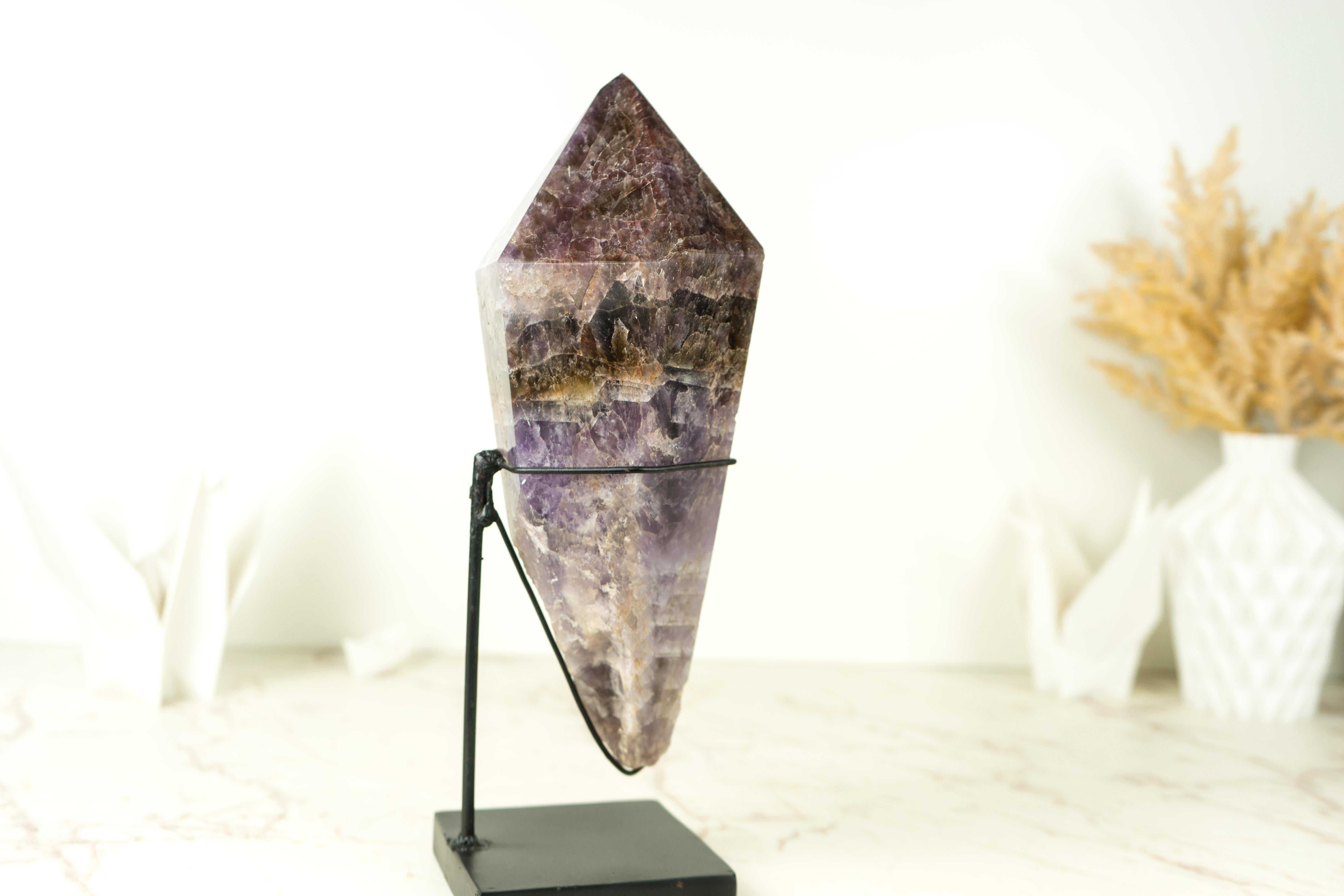 Brazilian Hand-Carved Super 7 Crystal Point on Stand: Modern Lapidary