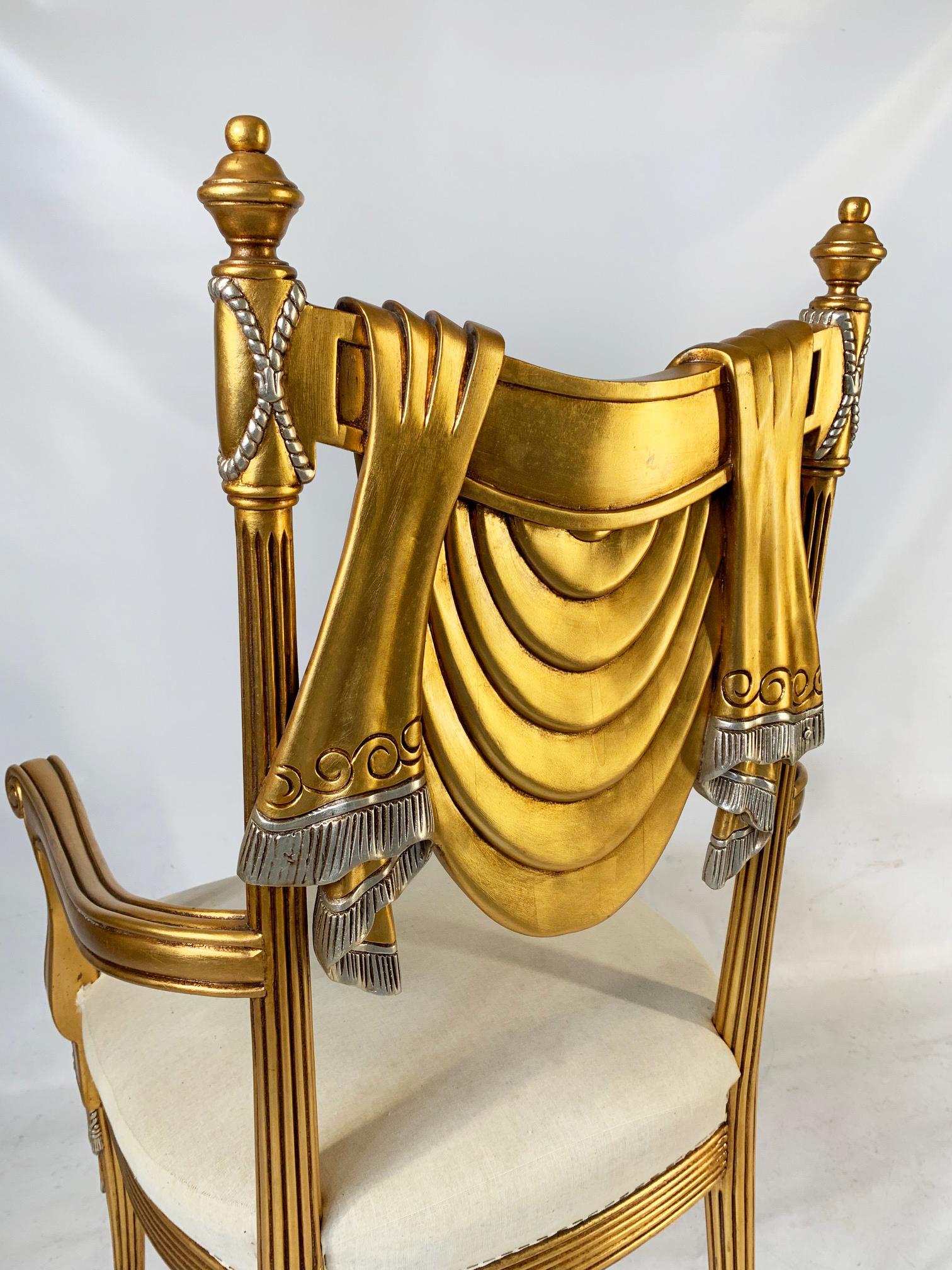 Hollywood Regency Hand Carved Swag Back Dining Chairs