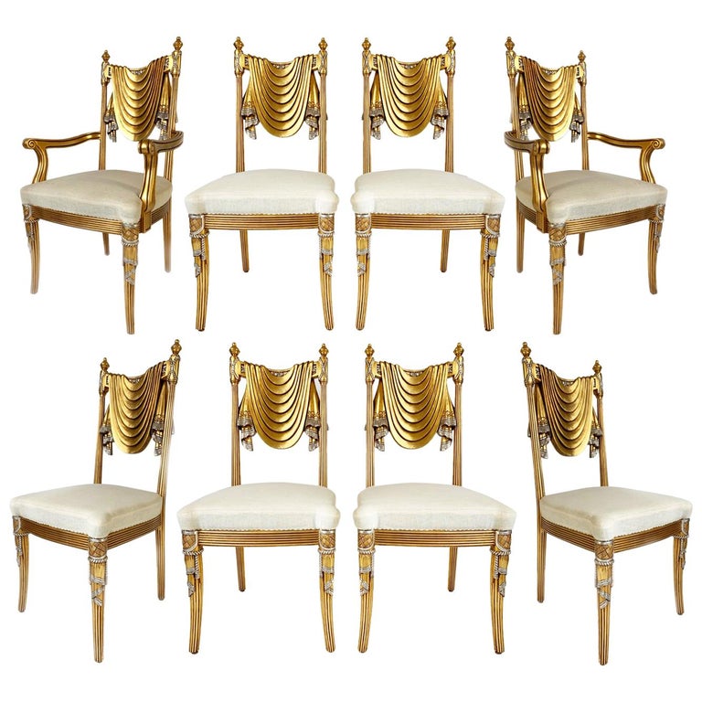 Hand Carved Swag Back Dining Chairs For Sale at 1stDibs