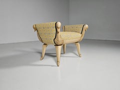 Hand carved swans necks bench, France, 1940s