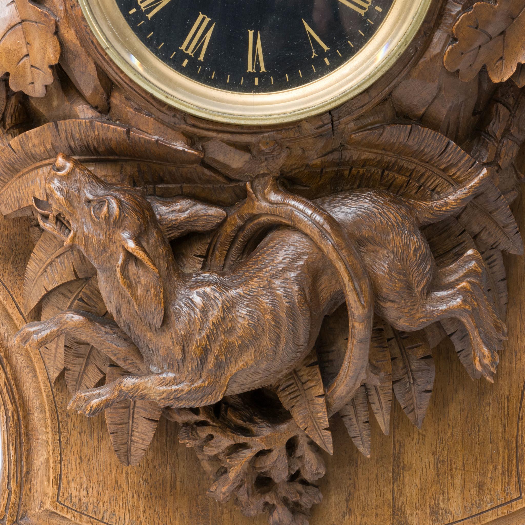 Hand-Carved Swiss Black Forest Clock Plaque by Johann Huggler In Good Condition For Sale In Coeur d'Alene, ID