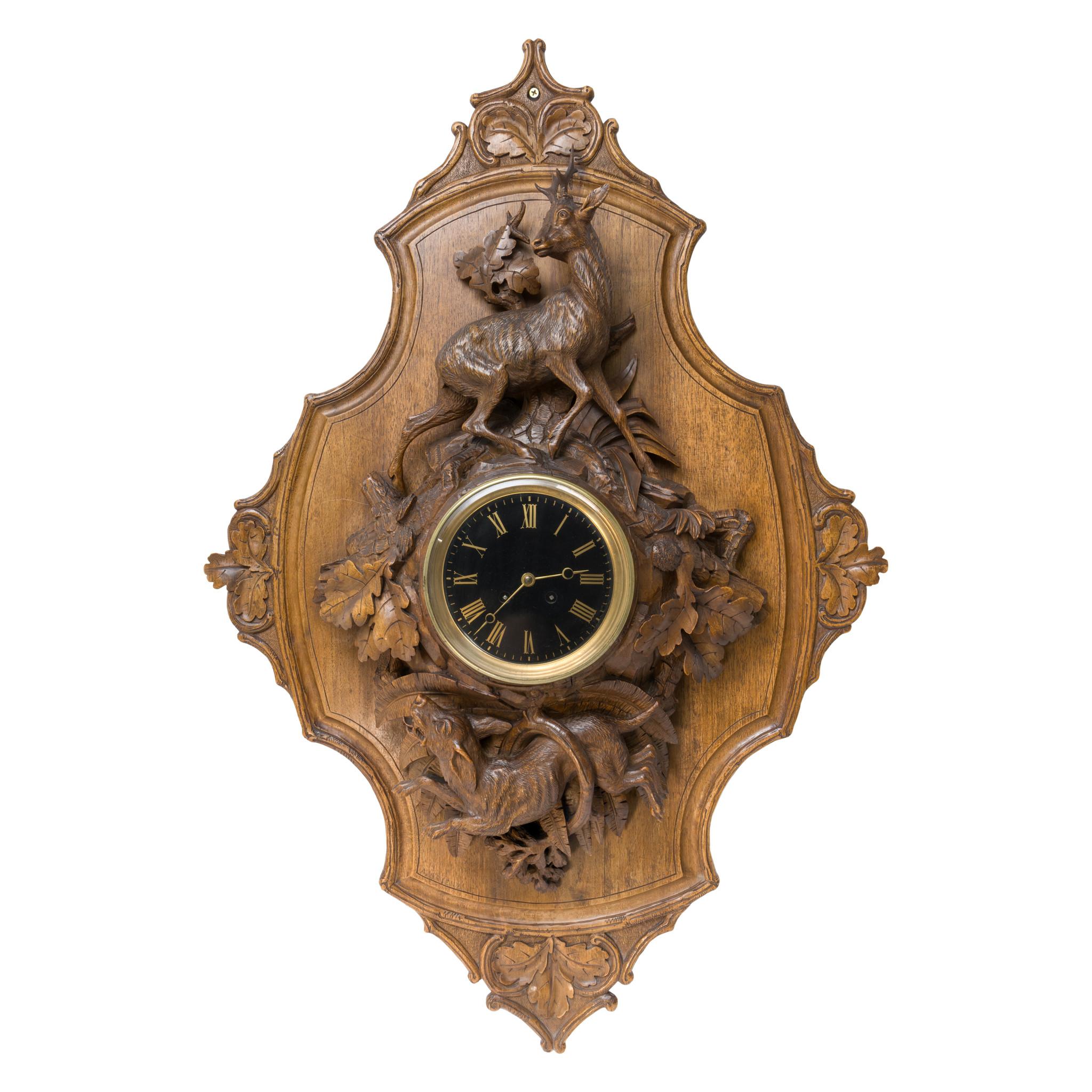 Hand-Carved Swiss Black Forest Clock Plaque by Johann Huggler For Sale 1