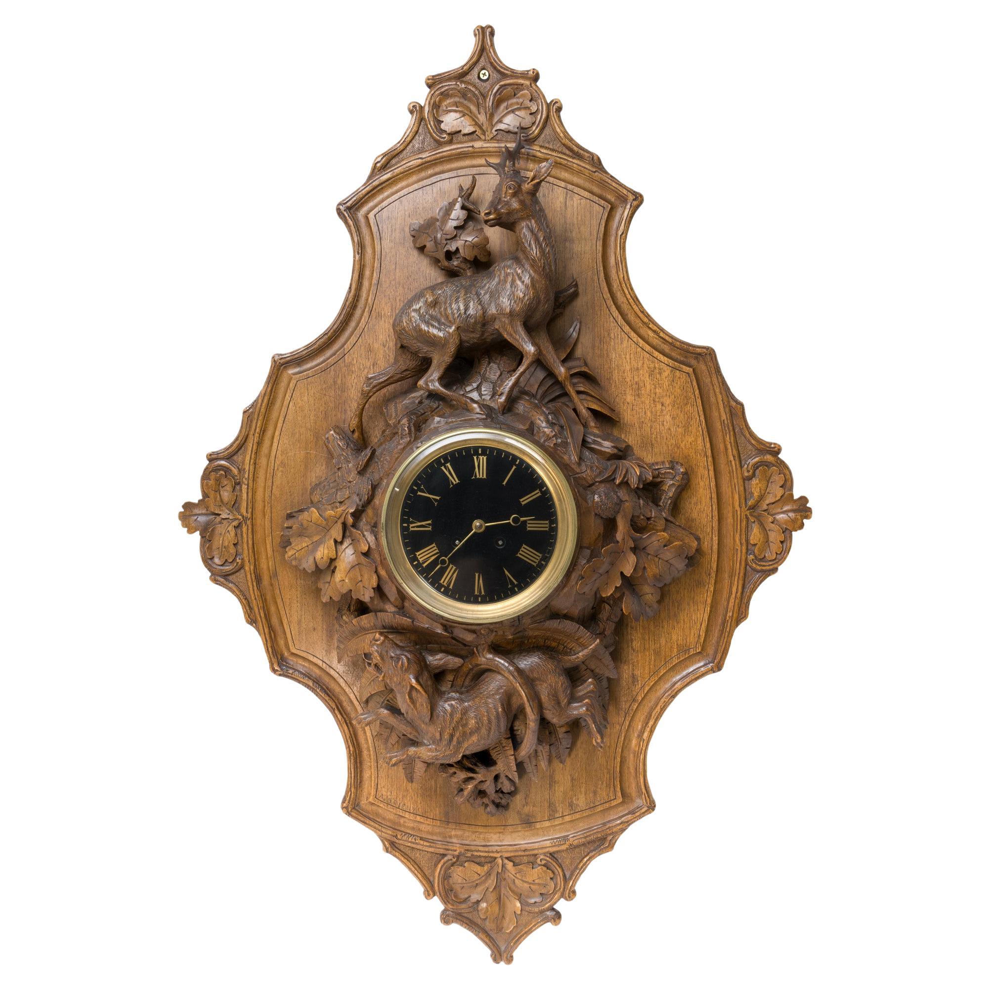 Hand-Carved Swiss Black Forest Clock Plaque by Johann Huggler
