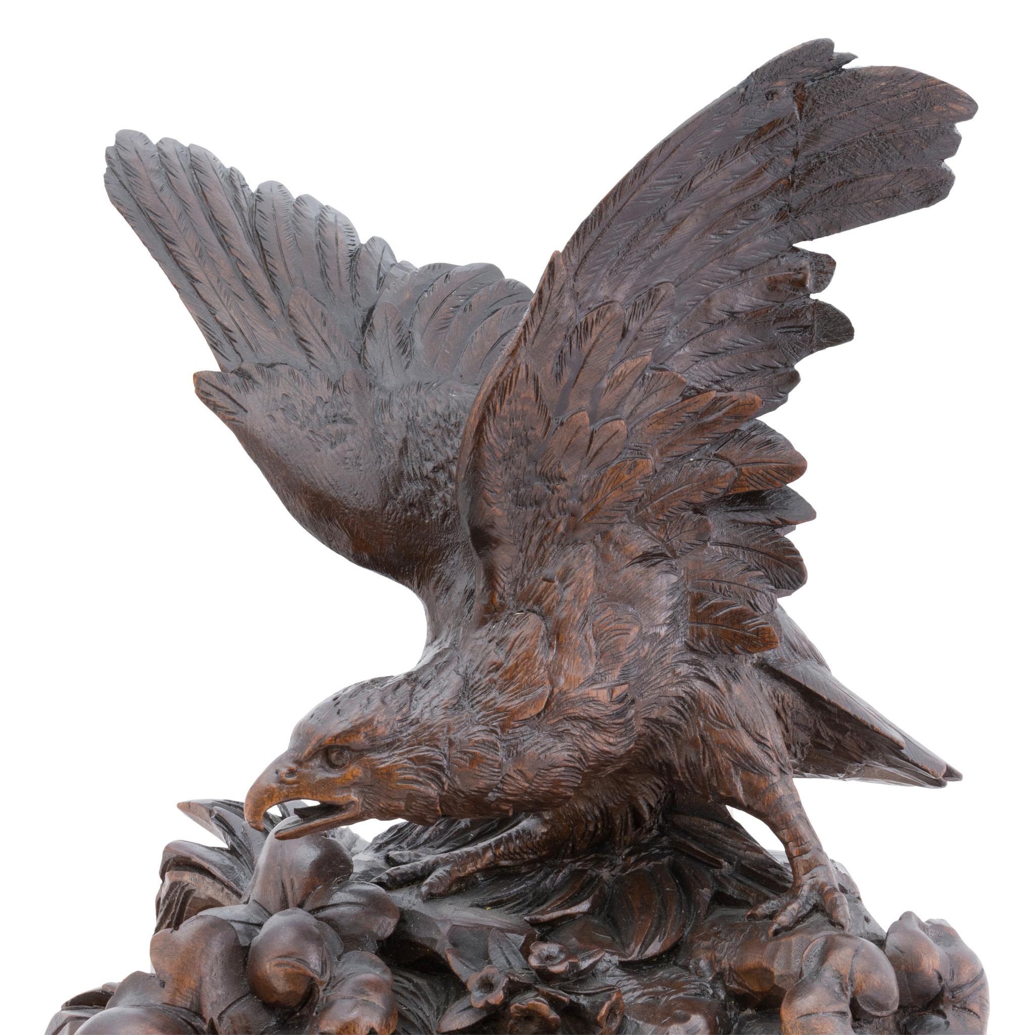 Hand-Carved Hand- Carved Swiss Black Forest Mantle Clock For Sale