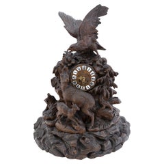 Antique Hand- Carved Swiss Black Forest Mantle Clock