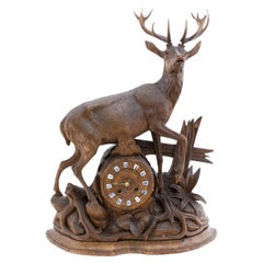 Antique Hand-Carved Swiss Black Forest Mantle Clock