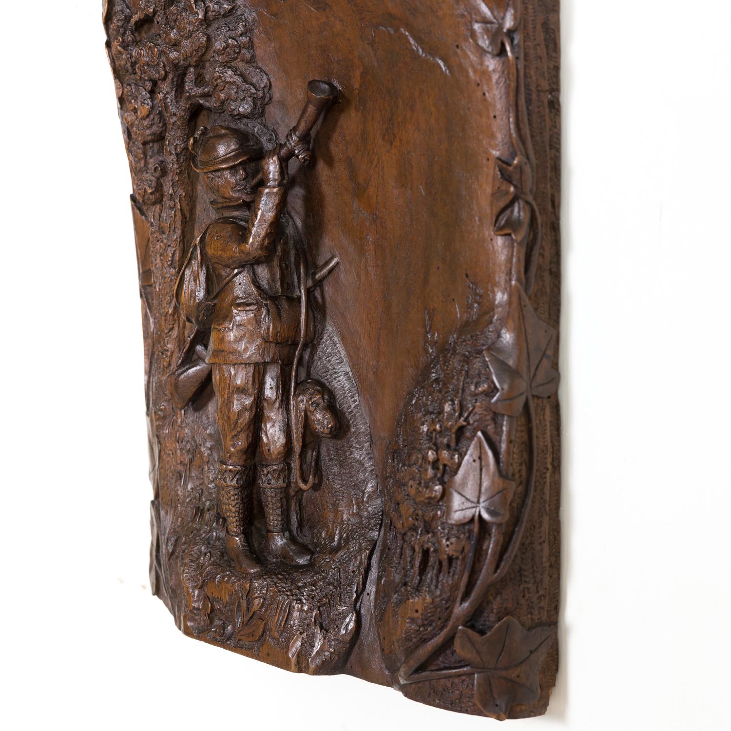 Hand Carved Swiss Black Forest Trophy Plaque with Antlers 7