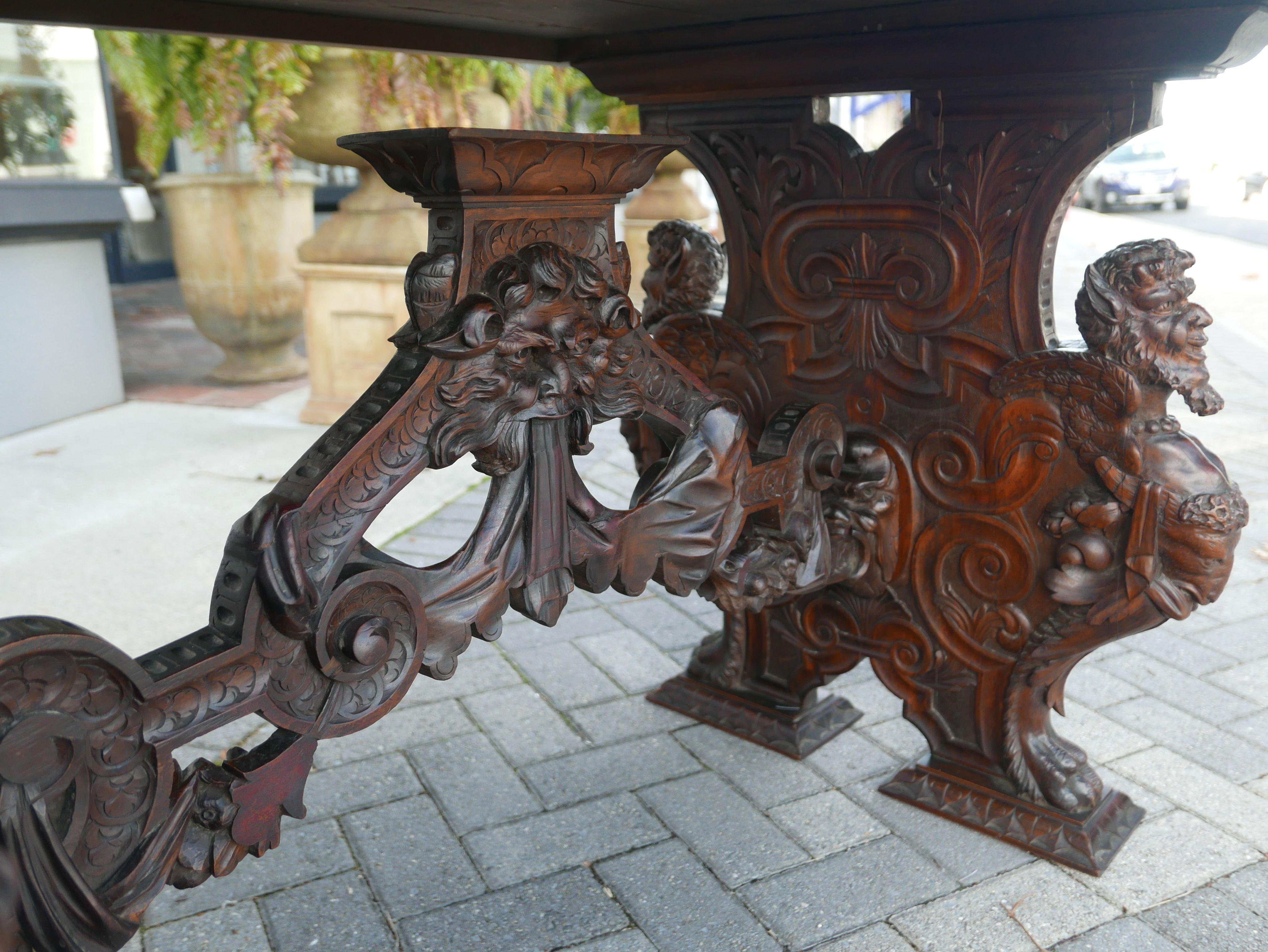 Renaissance Revival Hand-Carved Table by Master Sculptor Valentino Panciera Besarel For Sale