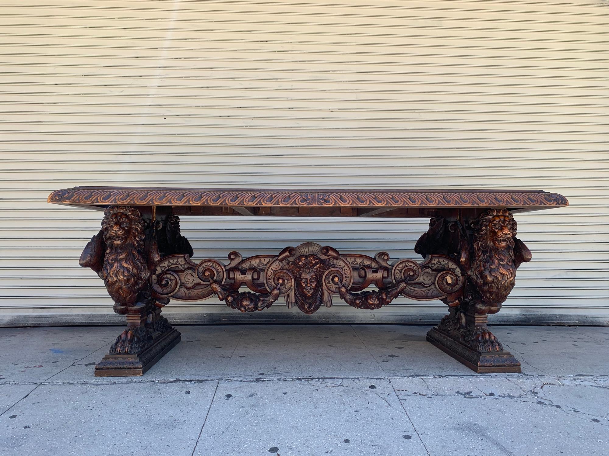 Wood Hand-Carved Table by Master Sculptor Valentino Panciera Besarel For Sale
