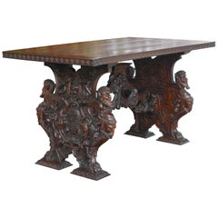 Antique Hand-Carved Table by Master Sculptor Valentino Panciera Besarel