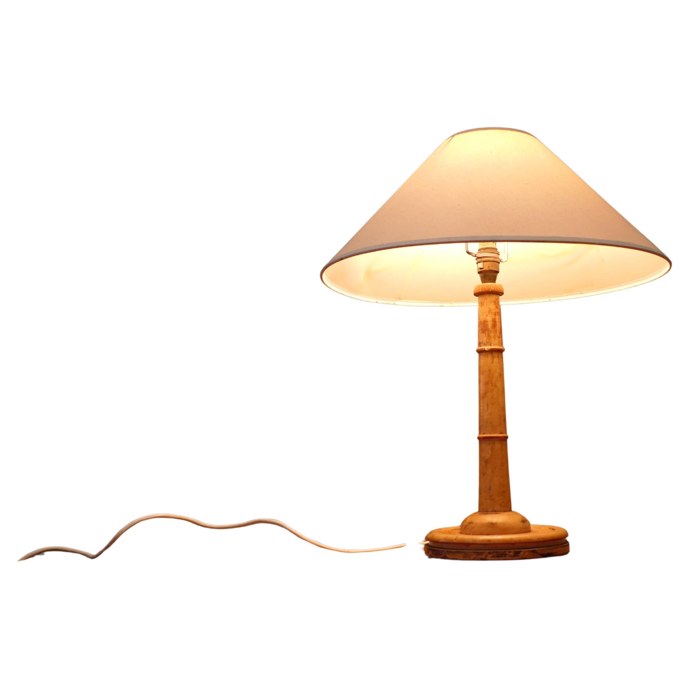 Hand Carved Table Lamp, Bamboo Design, Art Deco Style, Wood, 1930 For Sale