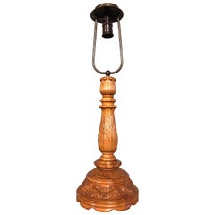 Hand Carved Table Lamp in Fruit Wood