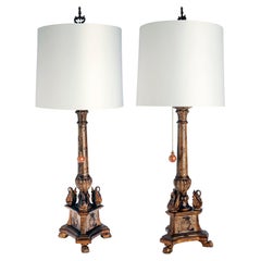 Hand Carved Table Lamps White Shades