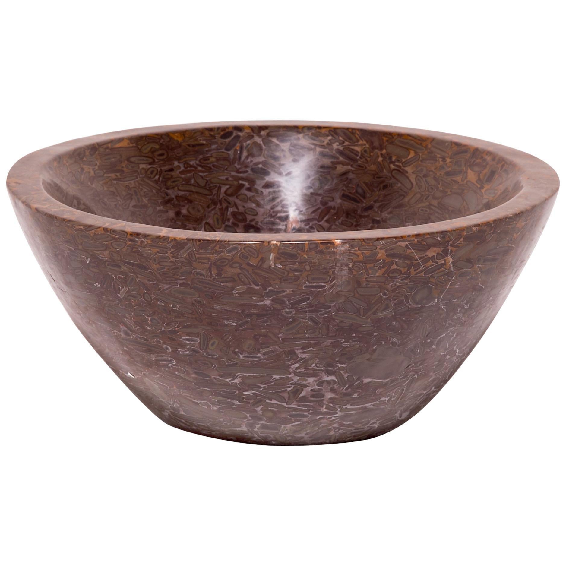 Hand-Carved Tapered Puddingstone Planter For Sale