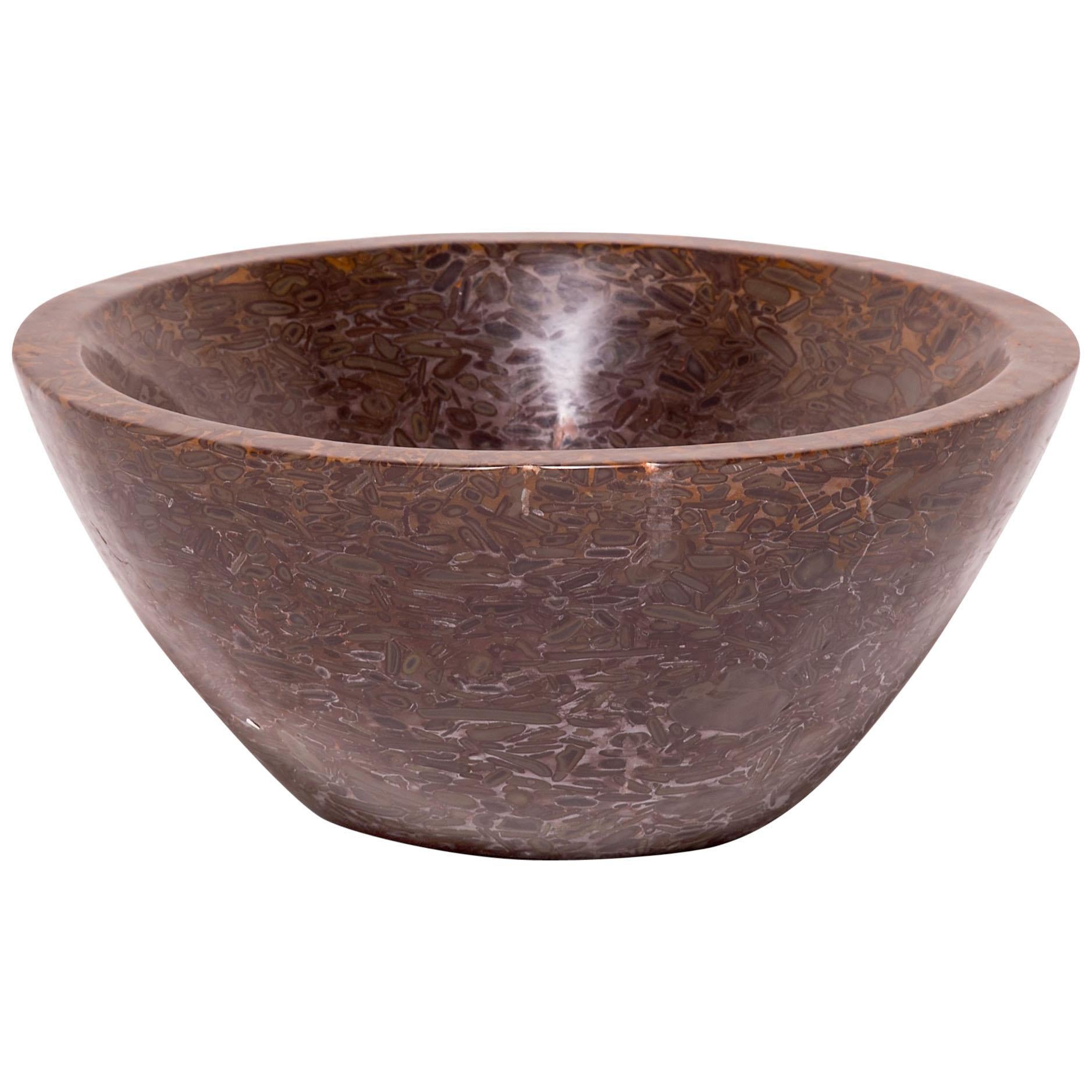 Hand-Carved Tapered Puddingstone Planter