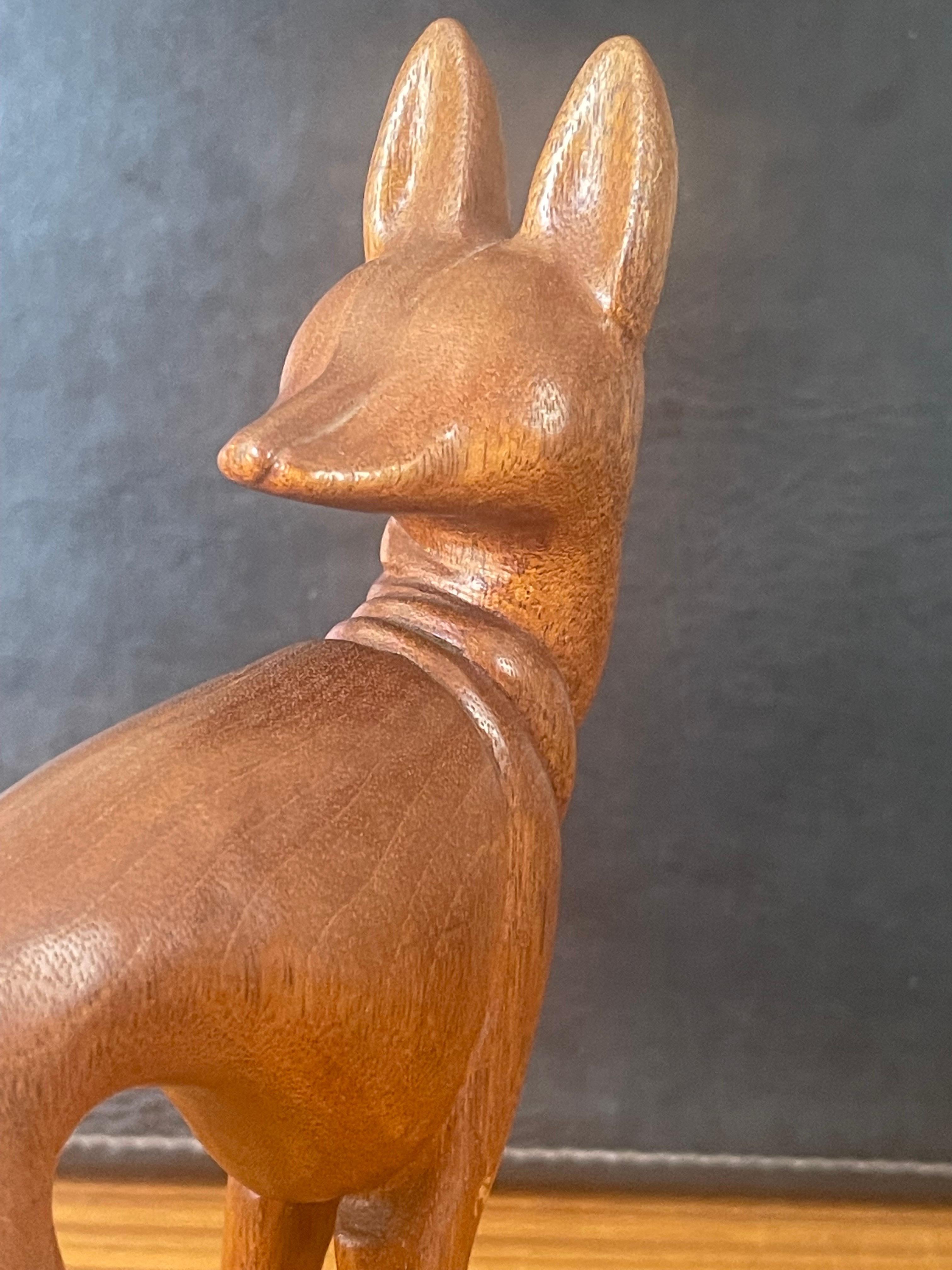 Hand Carved Teak Greyhound Sculpture on Maple Base by Peter Larsen For Sale 3