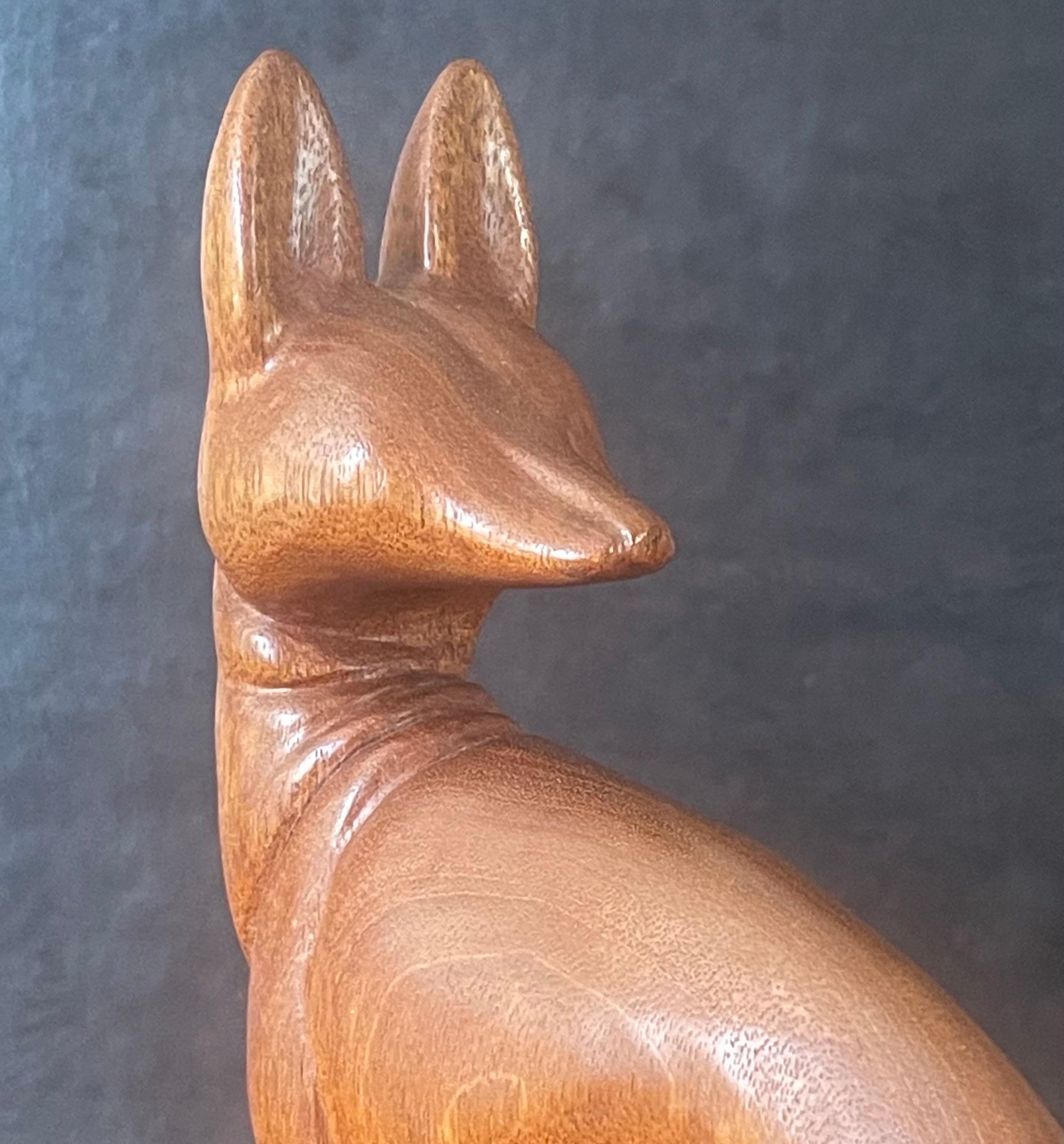 Hand Carved Teak Greyhound Sculpture on Maple Base by Peter Larsen For Sale 4