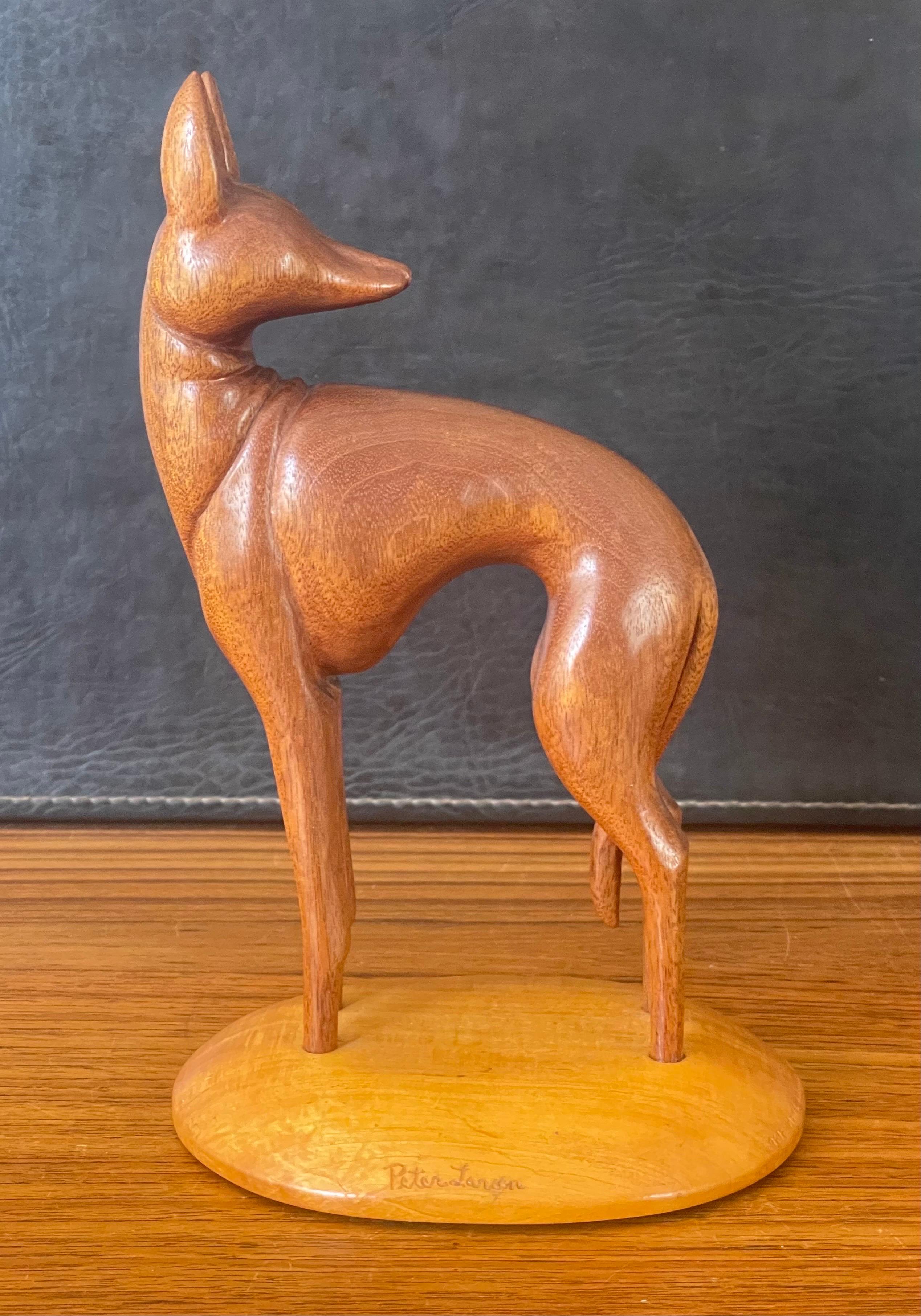 Hand Carved Teak Greyhound Sculpture on Maple Base by Peter Larsen For Sale 5