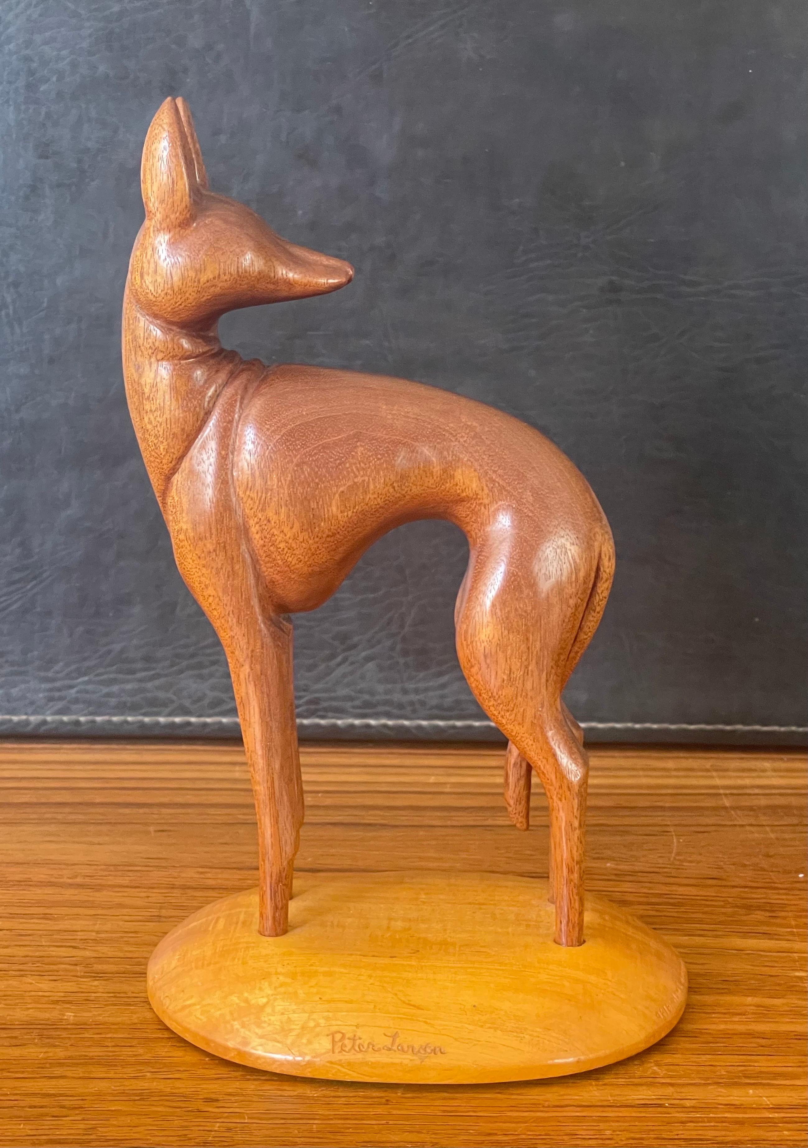 Hand Carved Teak Greyhound Sculpture on Maple Base by Peter Larsen For Sale 7