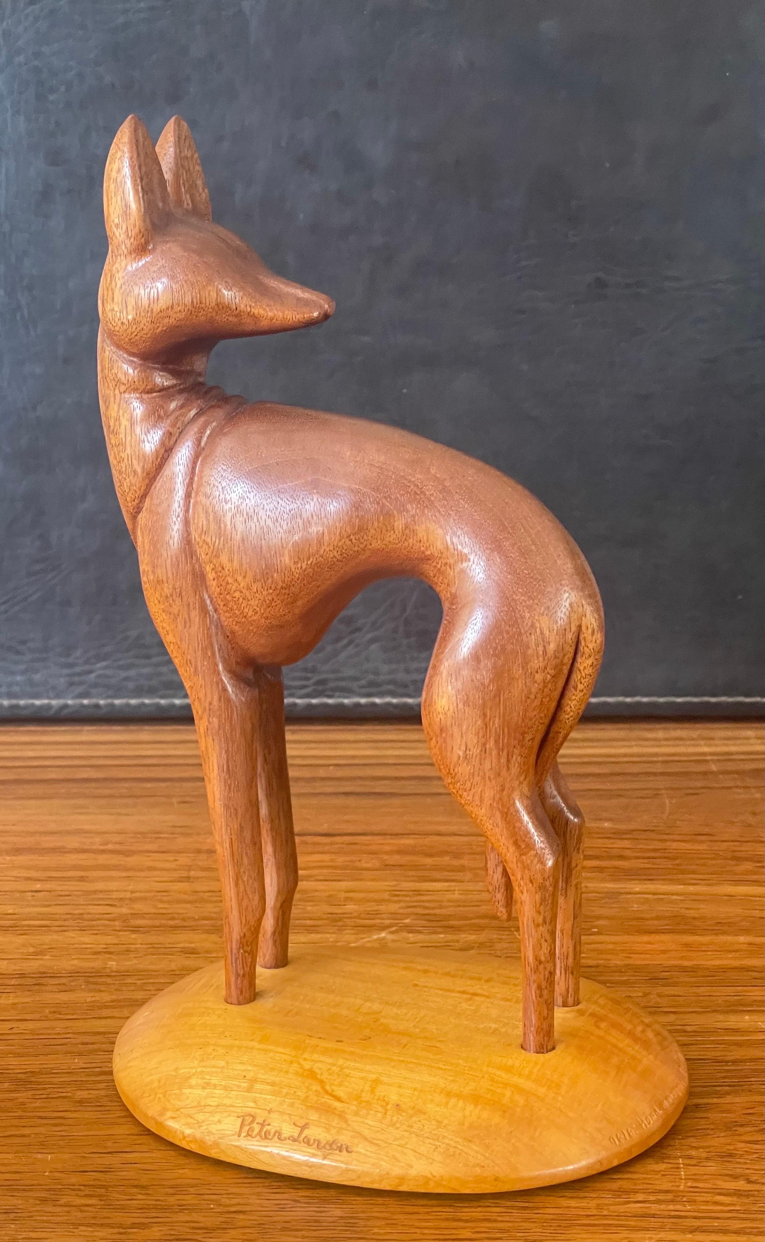 Hand Carved Teak Greyhound Sculpture on Maple Base by Peter Larsen For Sale 10