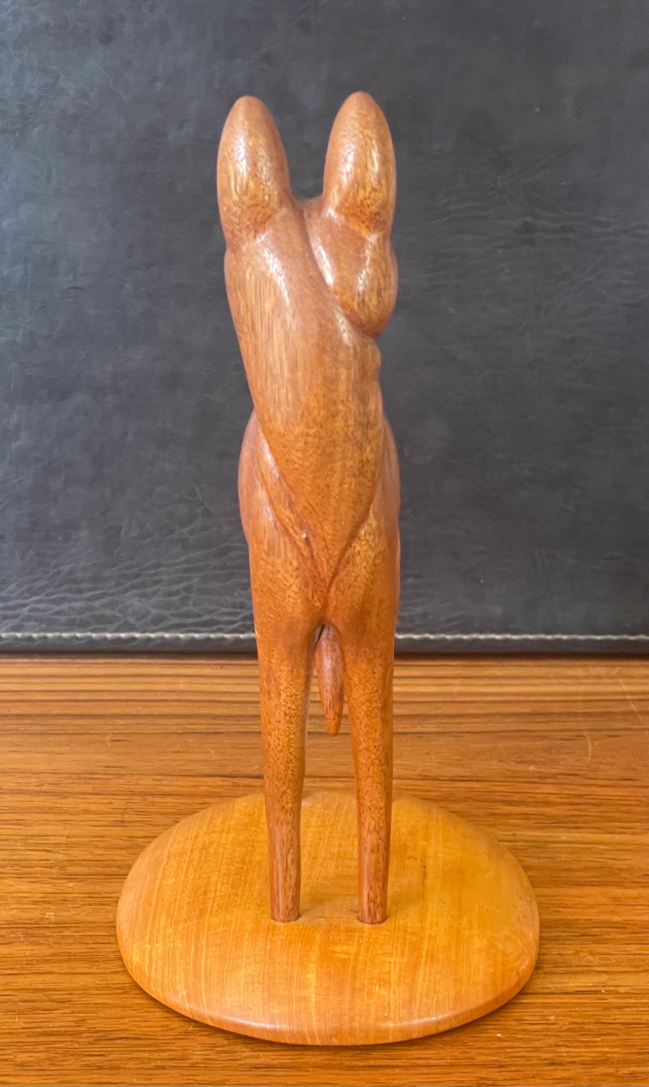 Canadian Hand Carved Teak Greyhound Sculpture on Maple Base by Peter Larsen For Sale