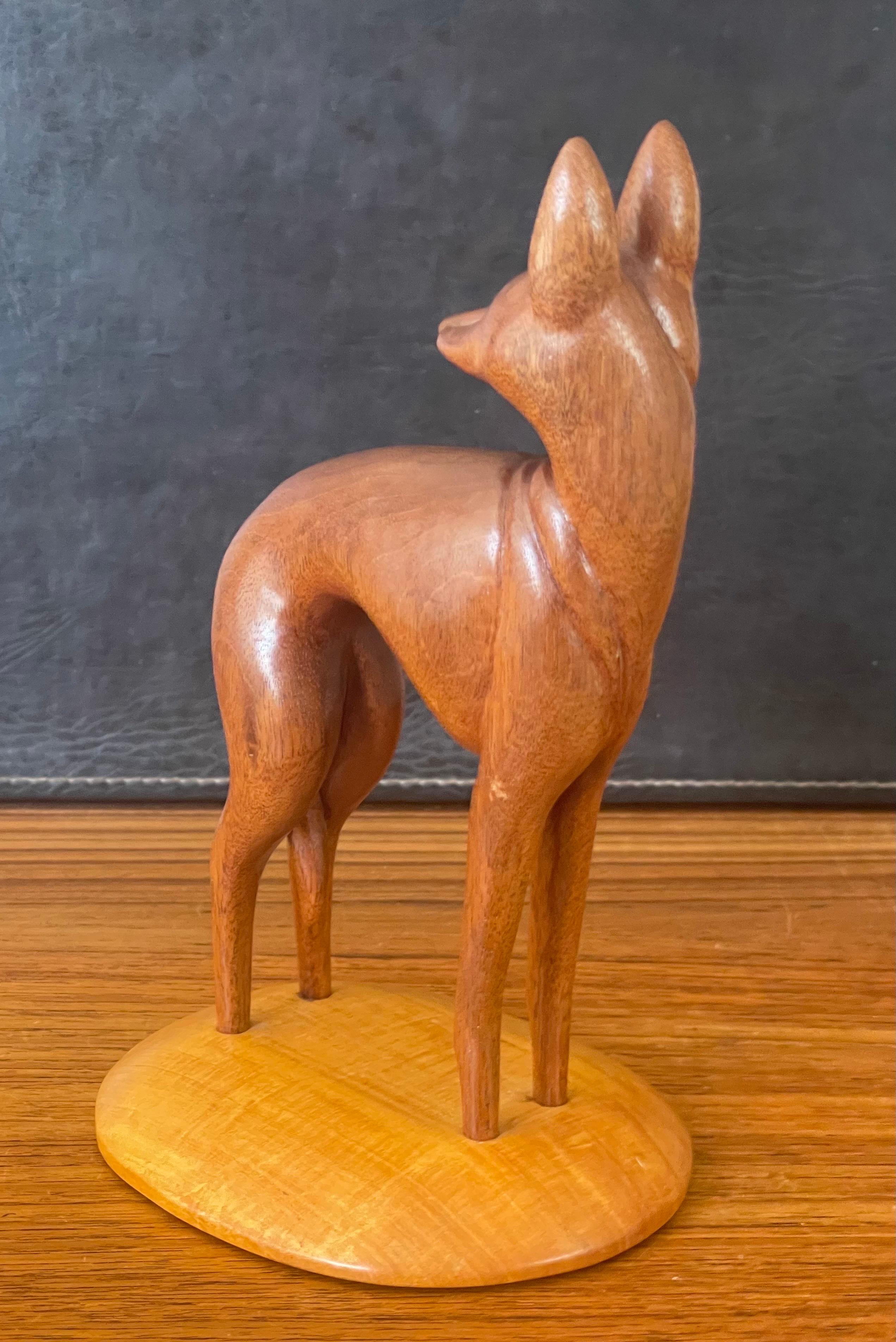 Hand-Carved Hand Carved Teak Greyhound Sculpture on Maple Base by Peter Larsen For Sale