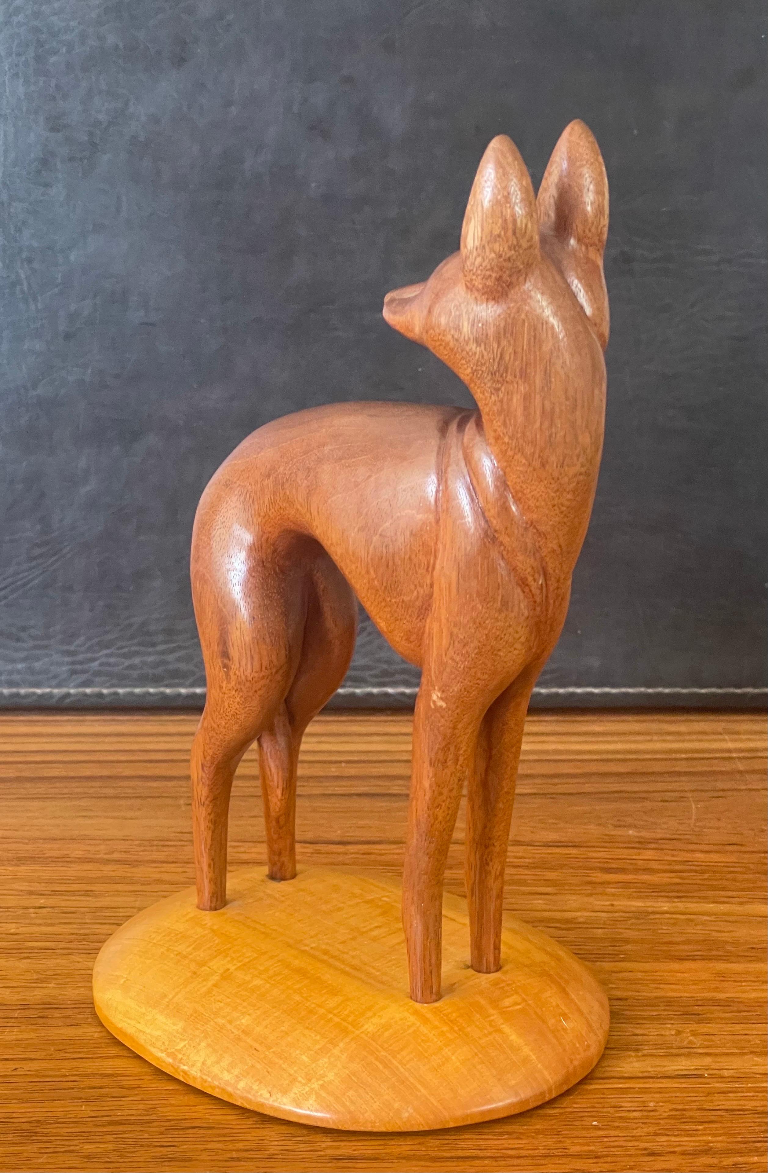 Hand Carved Teak Greyhound Sculpture on Maple Base by Peter Larsen In Good Condition For Sale In San Diego, CA