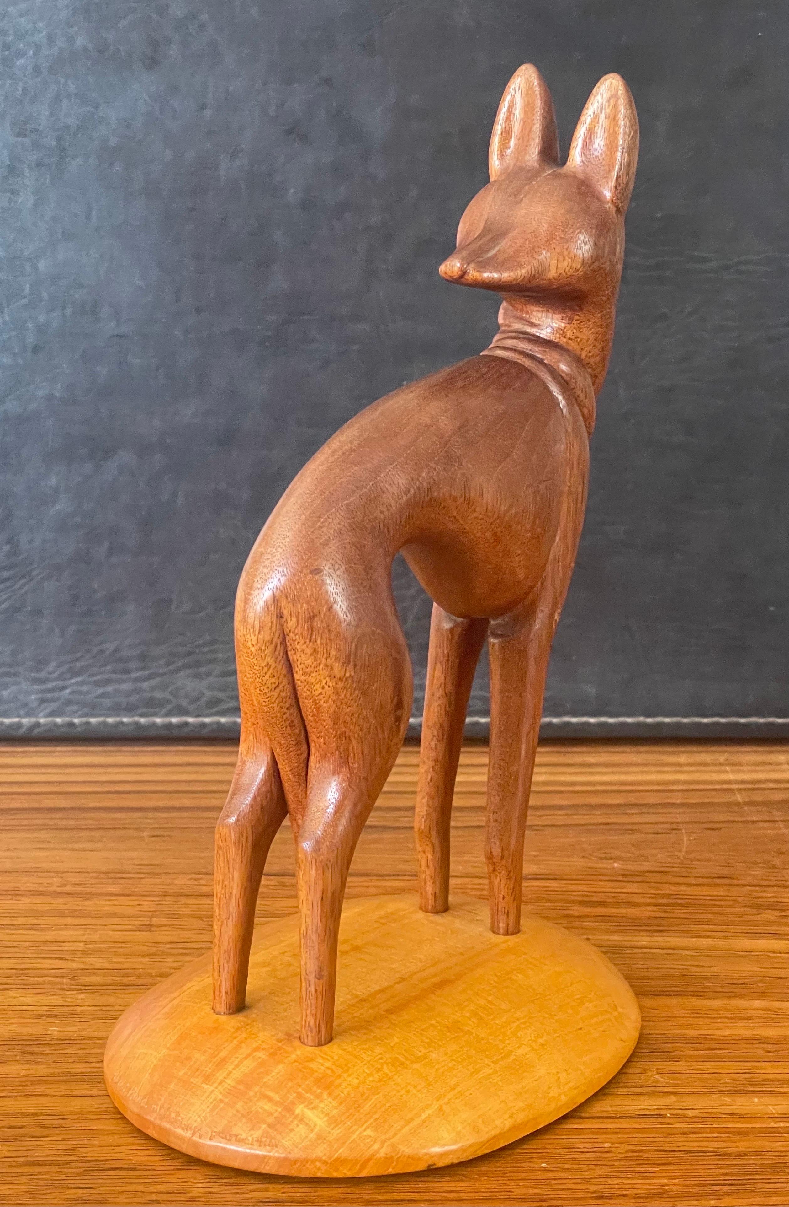 Hand Carved Teak Greyhound Sculpture on Maple Base by Peter Larsen For Sale 2