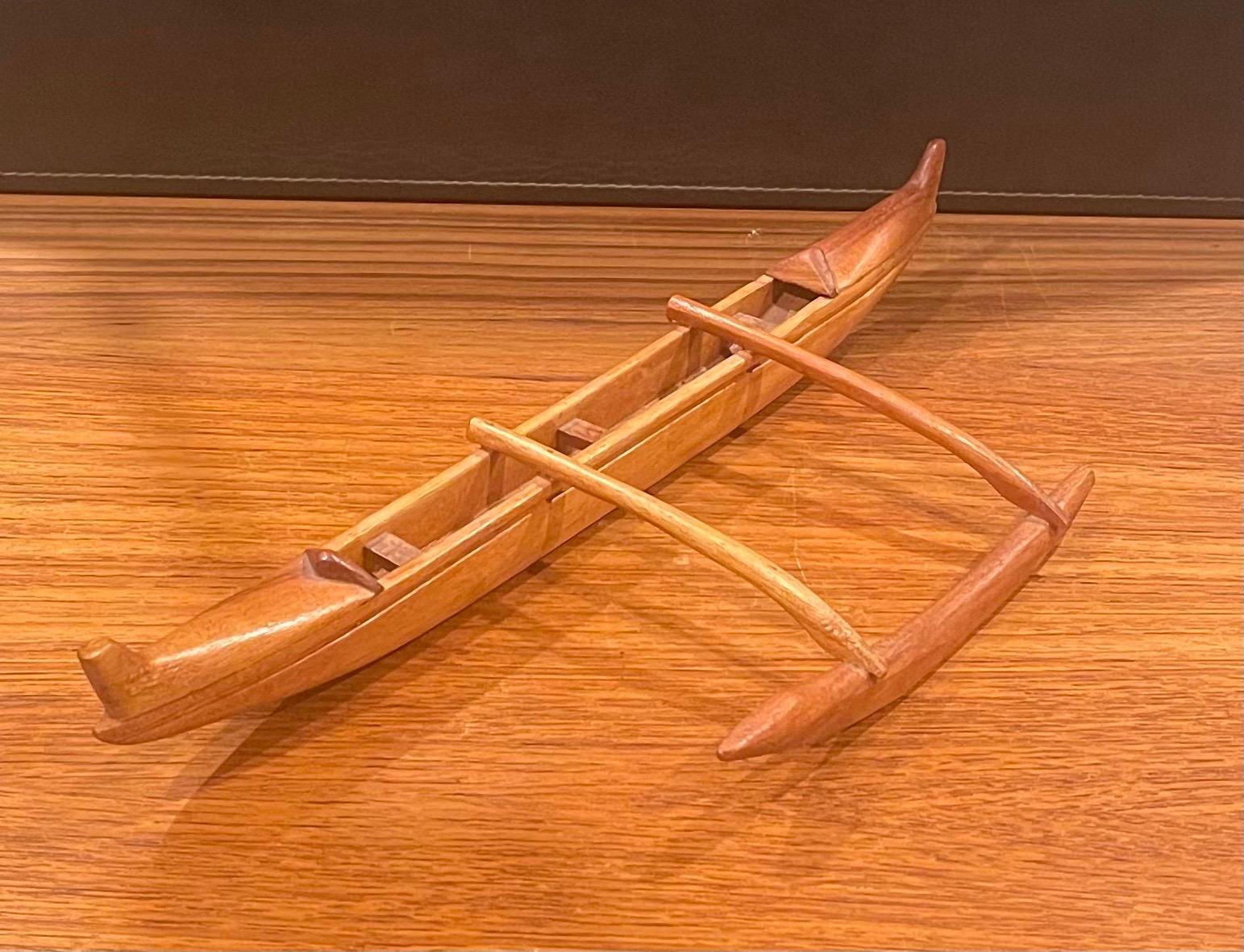 Hand Carved Teak Outrigger Canoe Sculpture 1