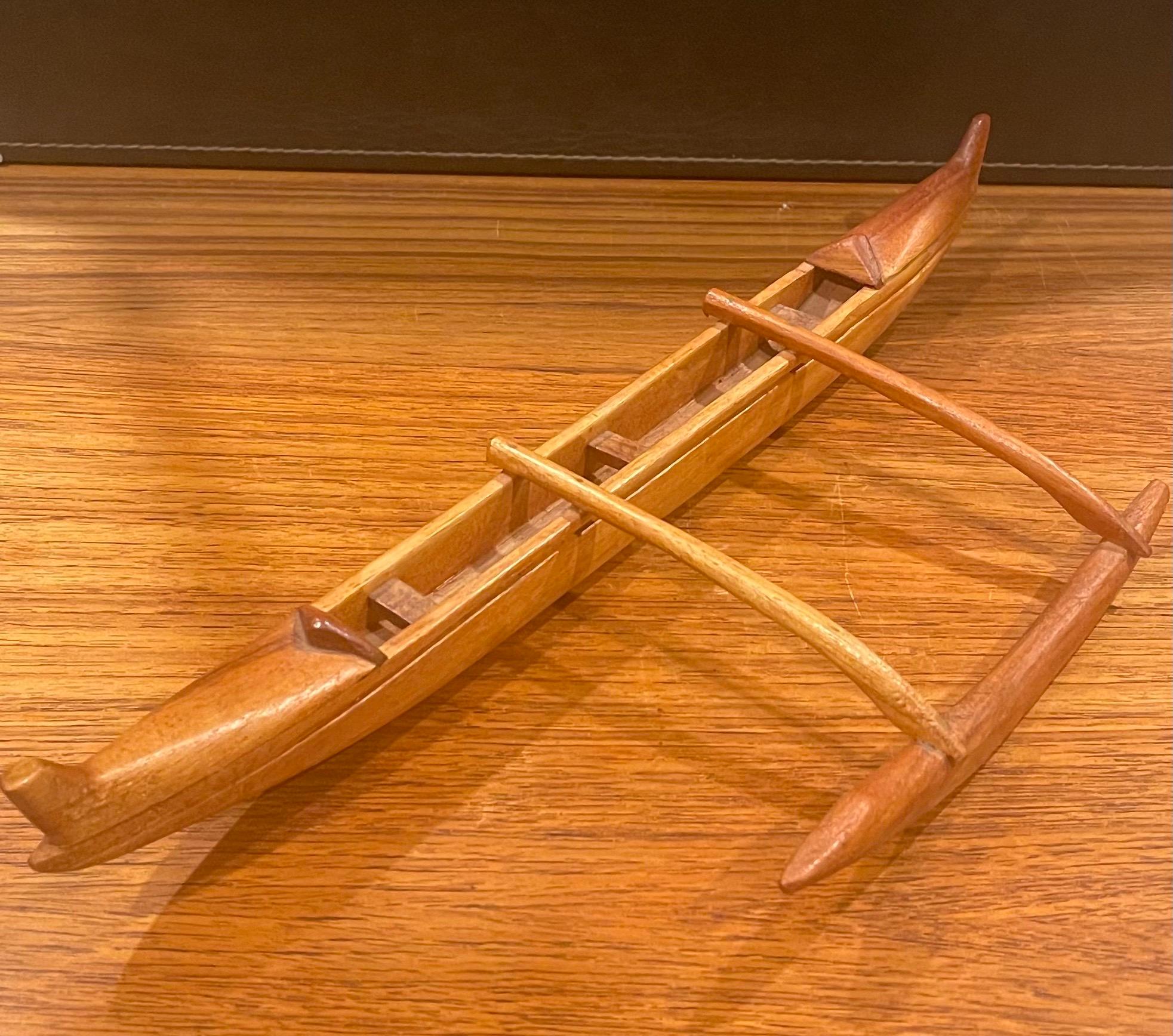 American Hand Carved Teak Outrigger Canoe Sculpture