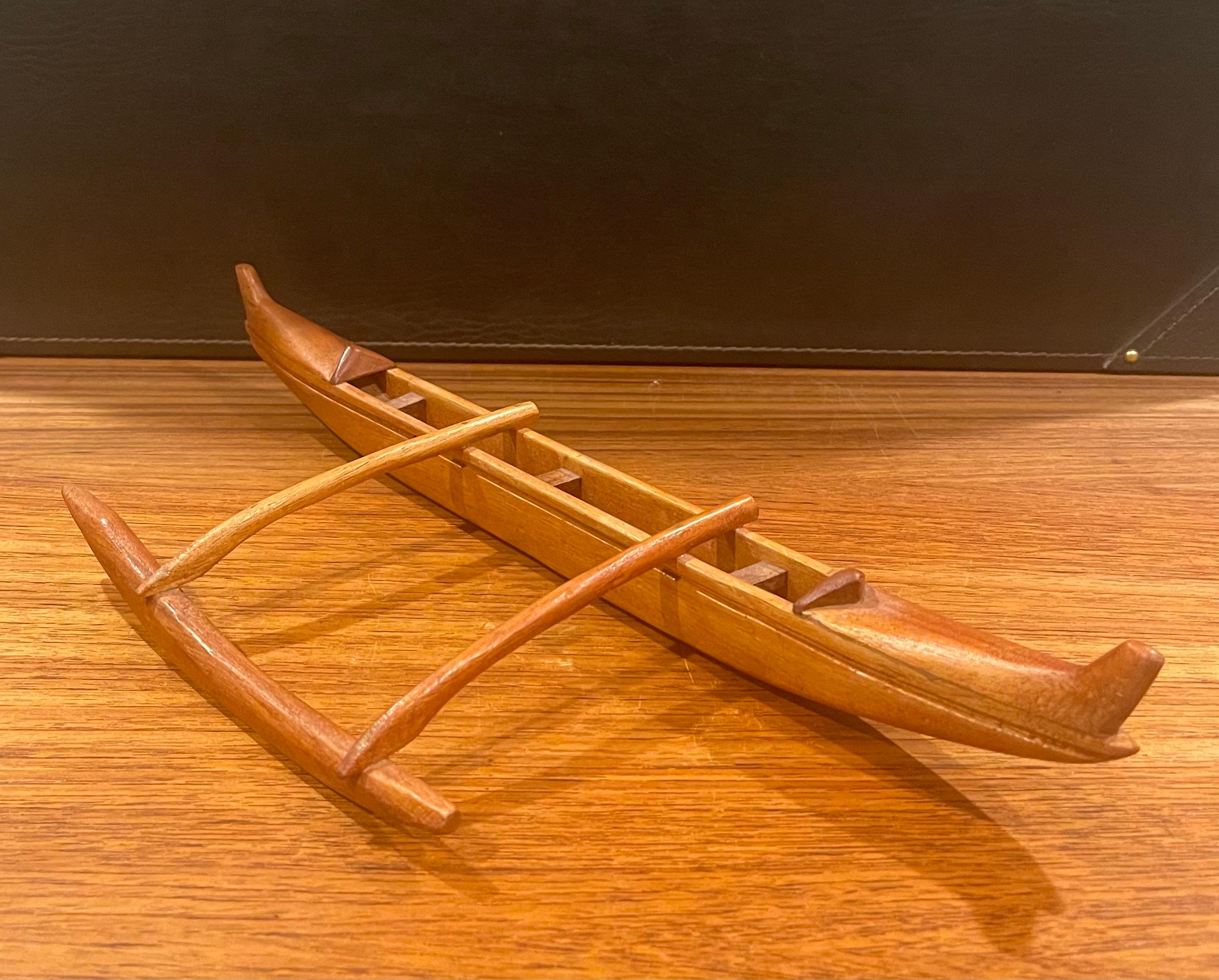 Contemporary Hand Carved Teak Outrigger Canoe Sculpture