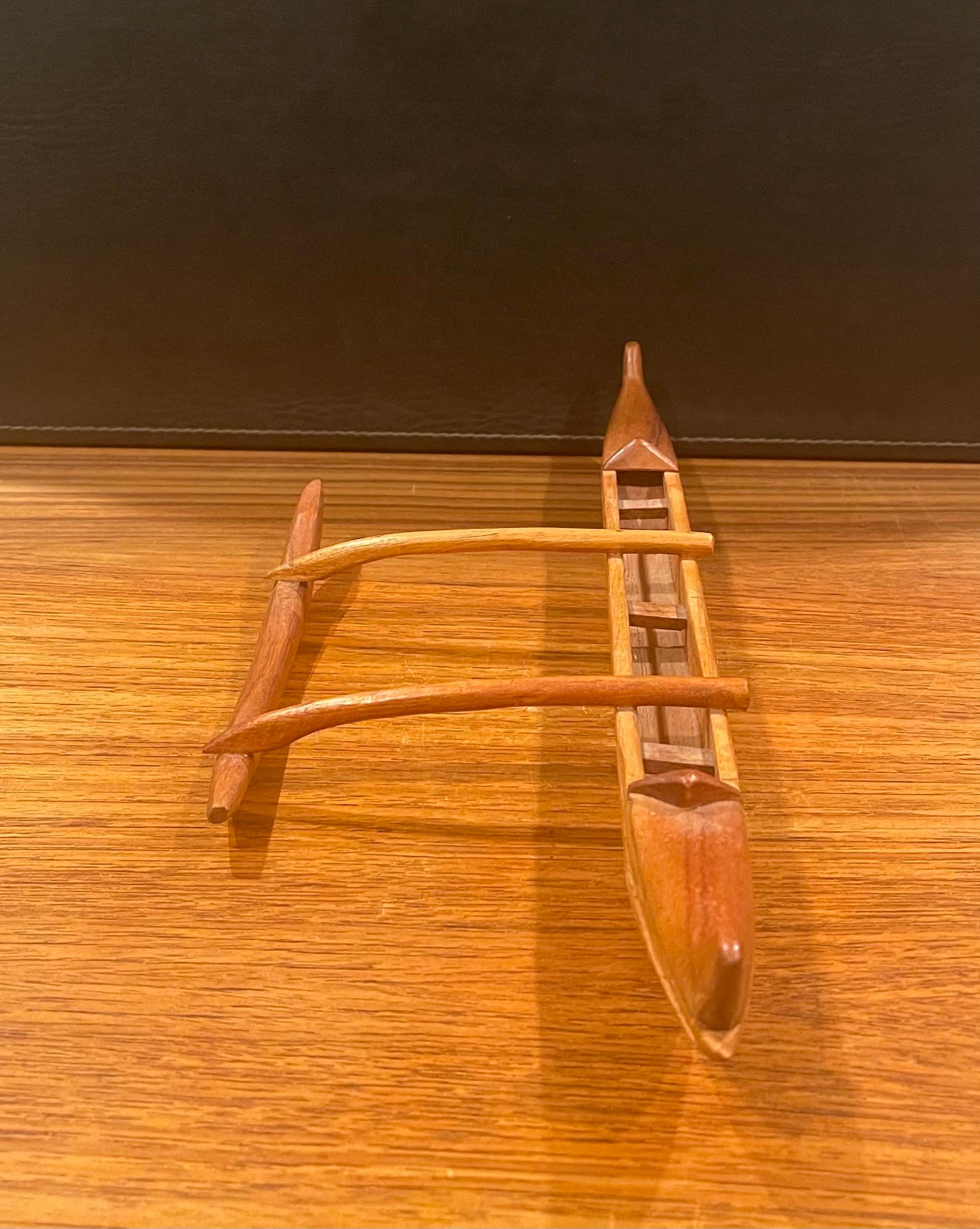 Hand Carved Teak Outrigger Canoe Sculpture 1