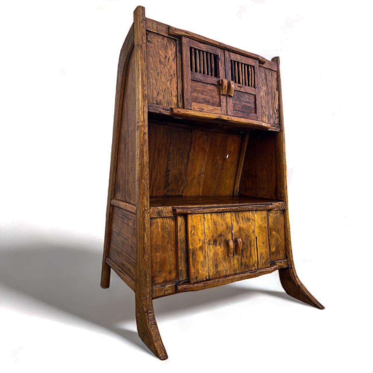 Hand-Carved Teak Primitive Hutch For Sale 4