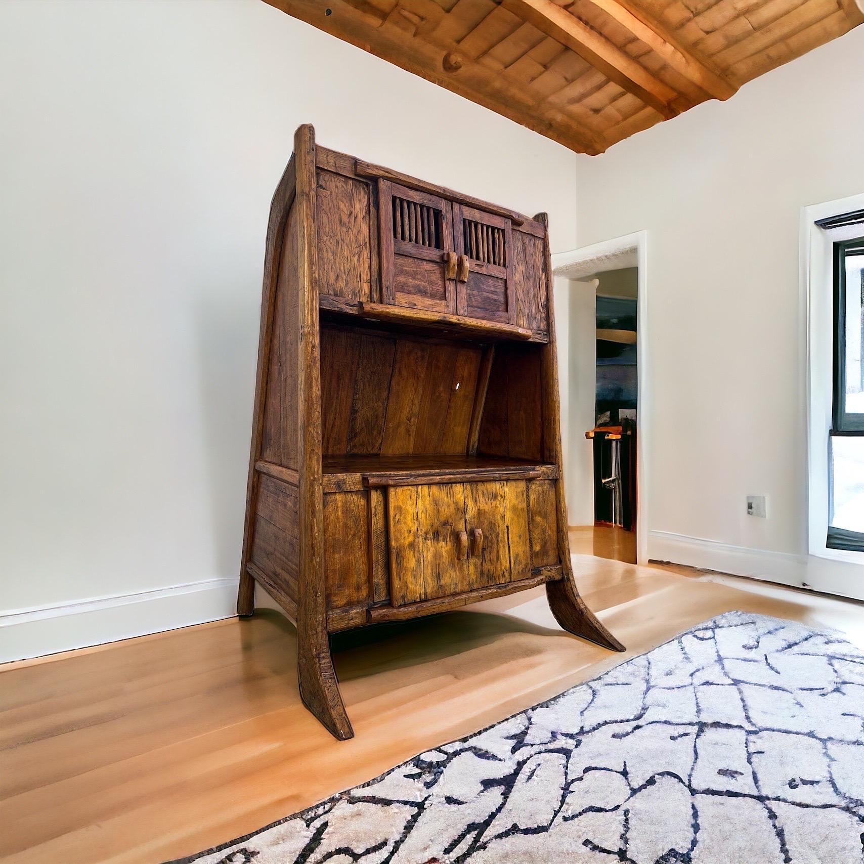 Hand-Carved Teak Primitive Hutch 5