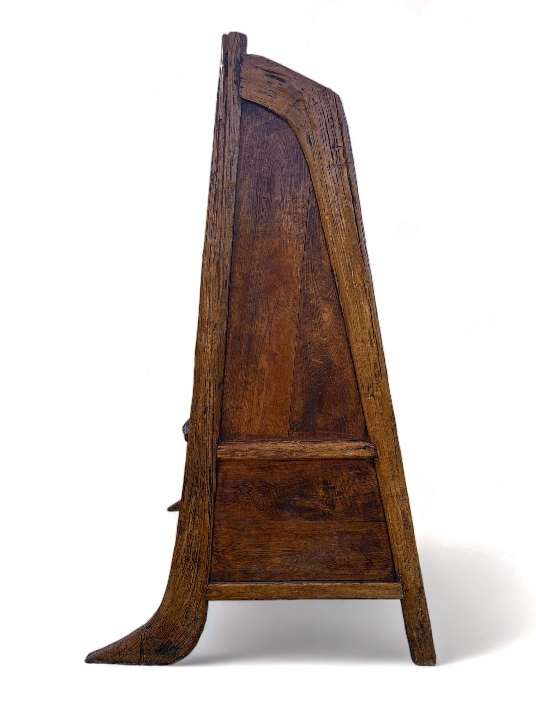 American Hand-Carved Teak Primitive Hutch
