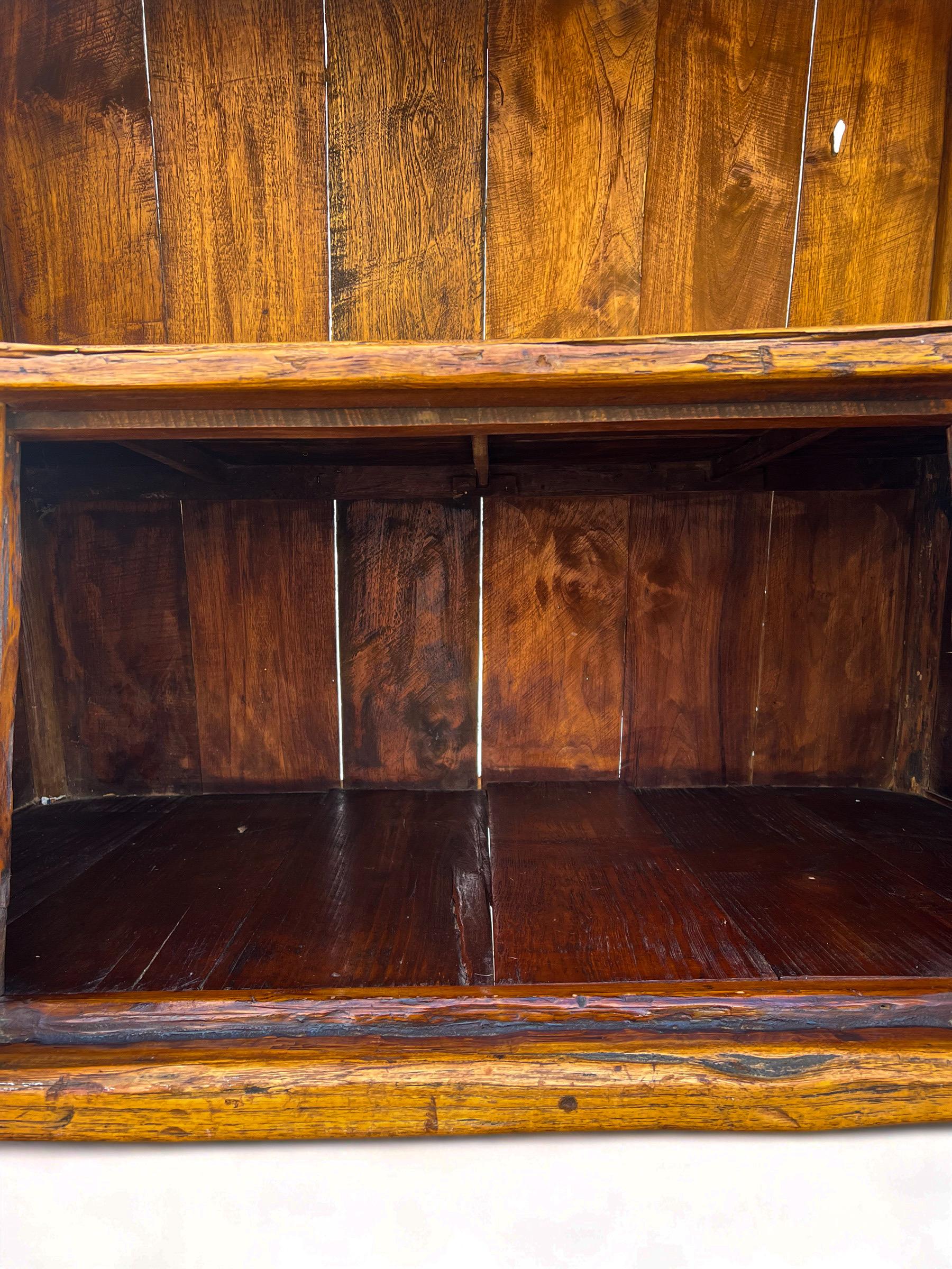 Late 20th Century Hand-Carved Teak Primitive Hutch For Sale