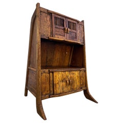 Hand-Carved Teak Primitive Hutch