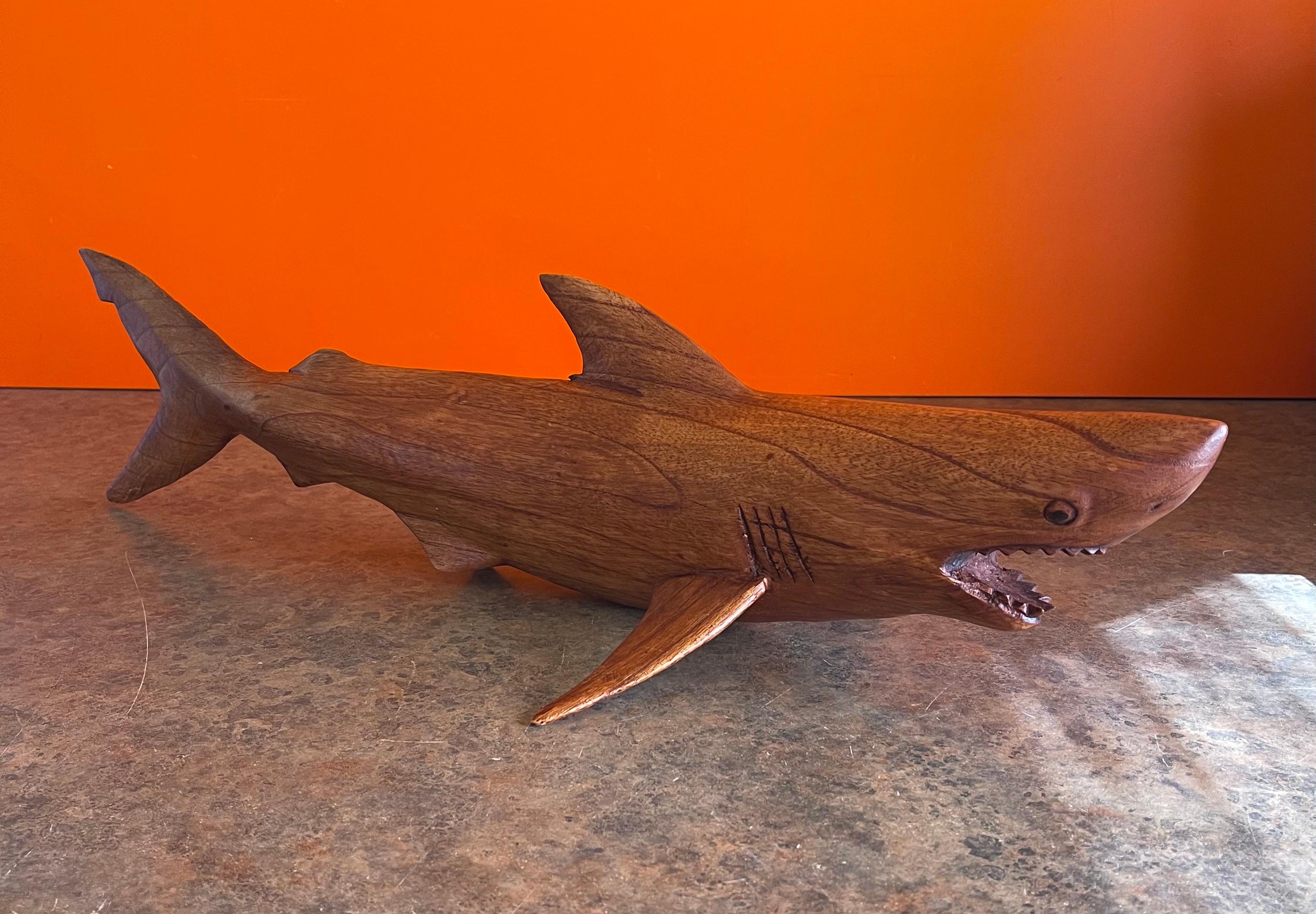 Hand Carved Teak Shark Sculpture on Stand 4