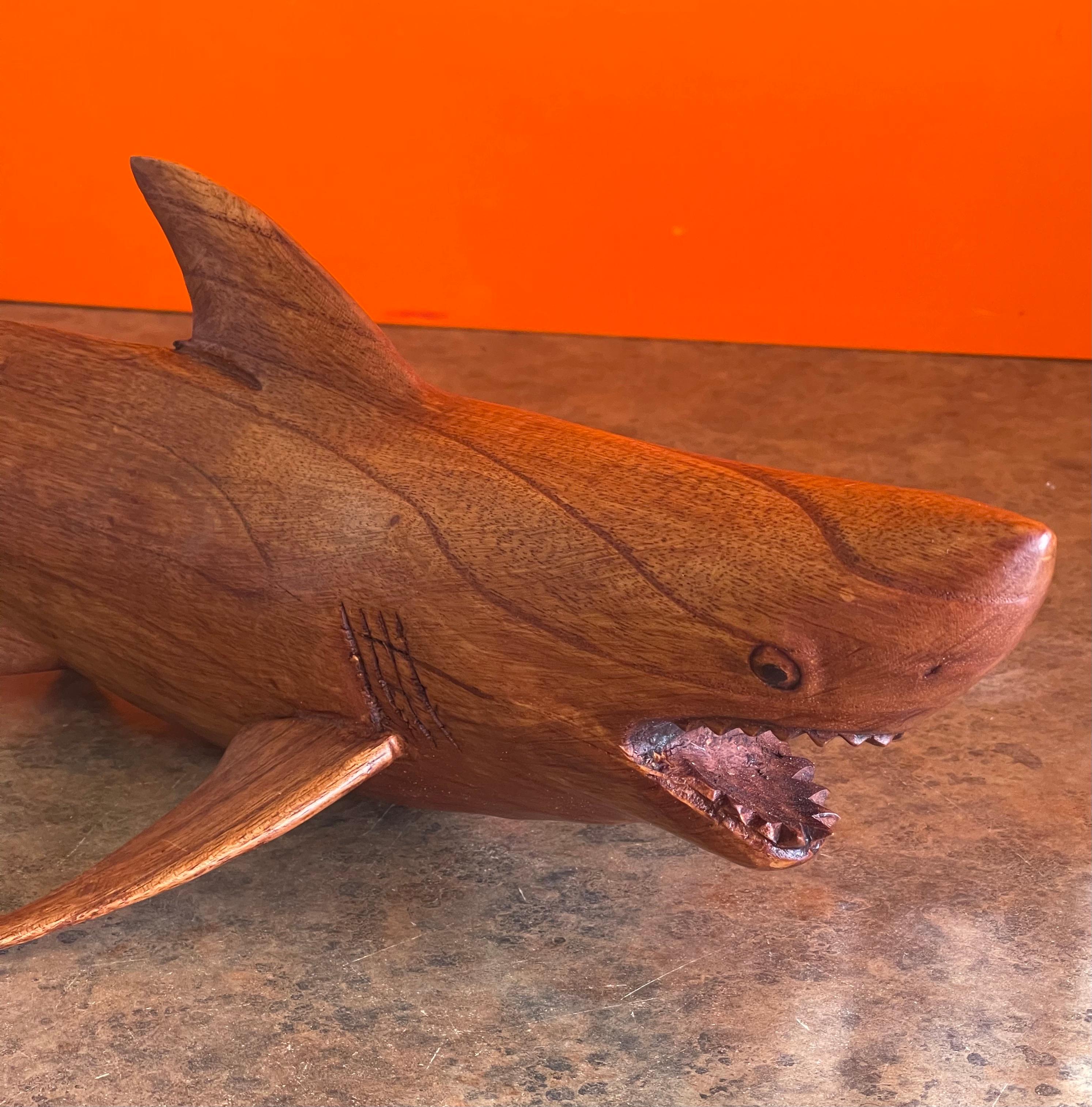 Hand Carved Teak Shark Sculpture on Stand 2