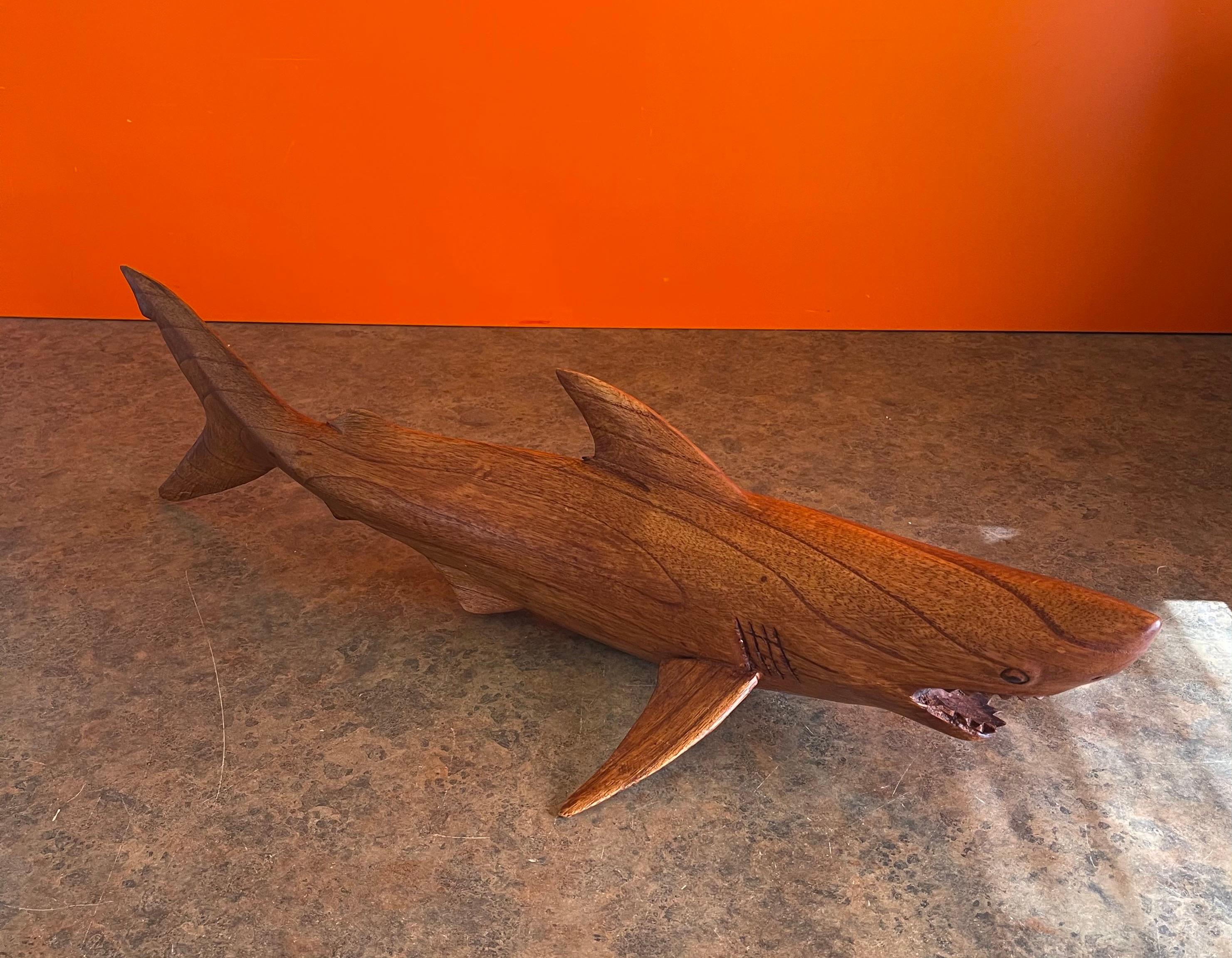 Hand Carved Teak Shark Sculpture on Stand 3