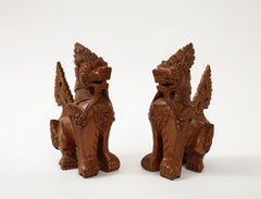Hand Carved Teak Temple Guards, Foo Dogs