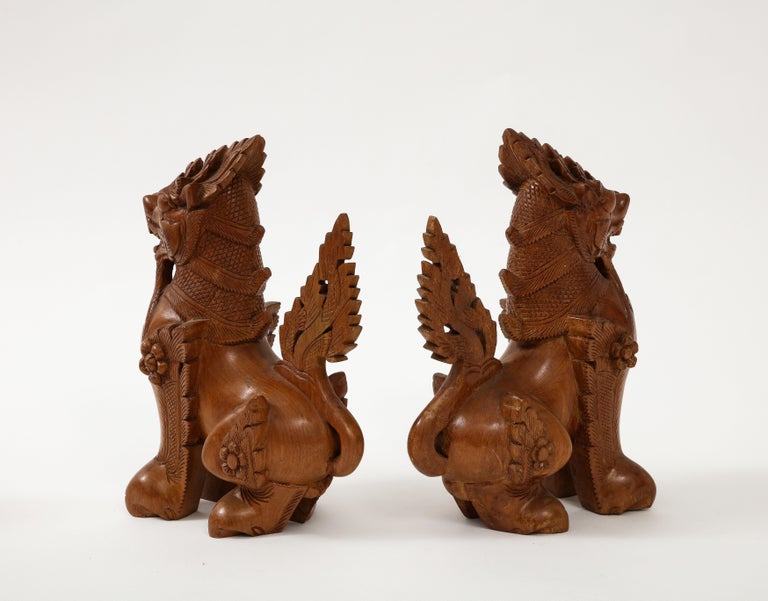 Hand Carved Teak Temple Guards, Foo Dogs For Sale at 1stDibs